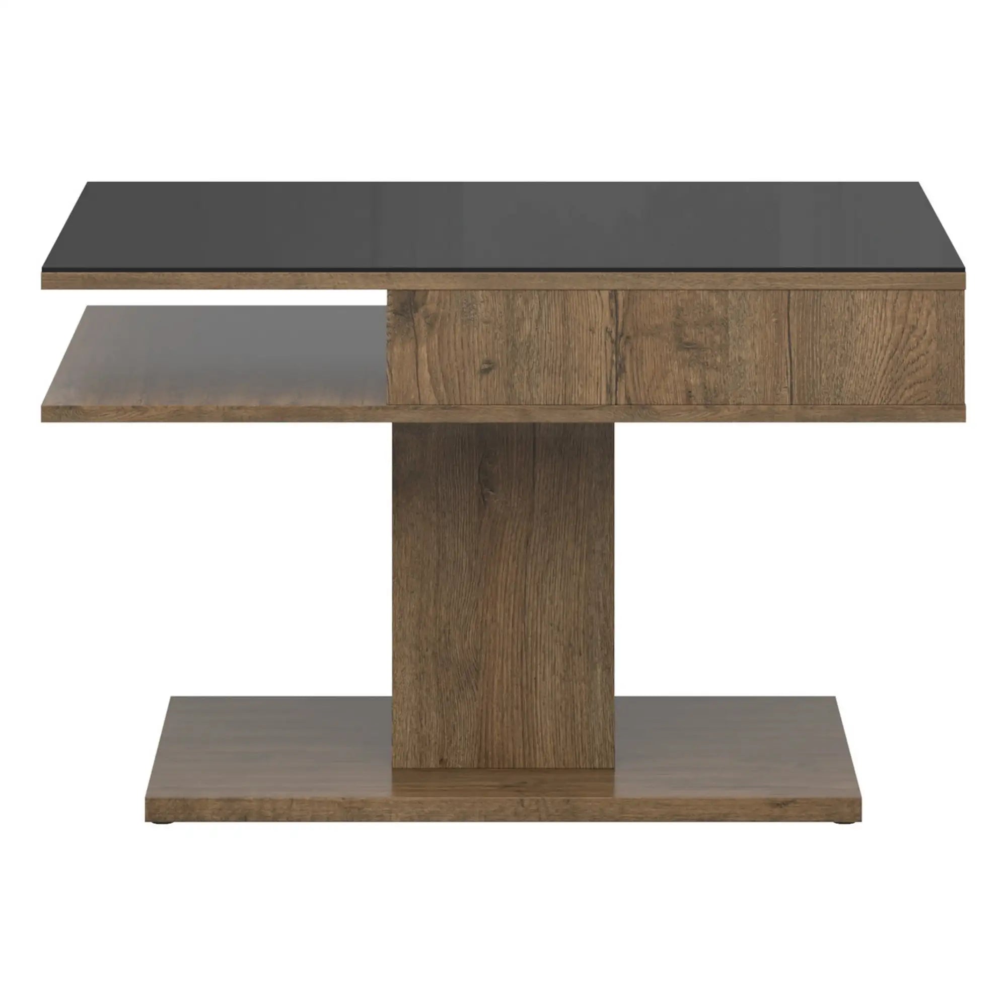 Masuta cafea CAMPO, stejar/negru, PAL/sticla, 80x60x50 cm