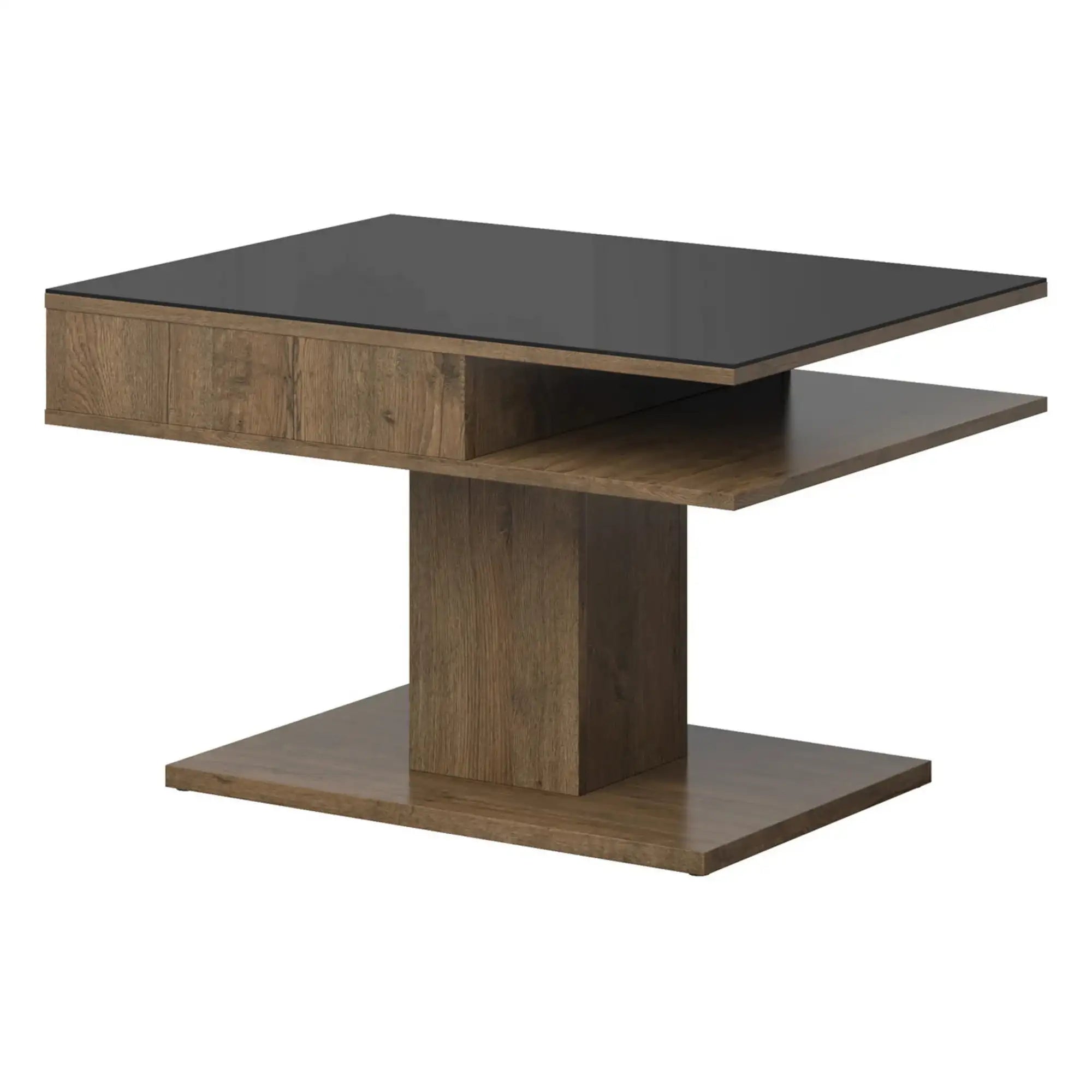 Masuta cafea CAMPO, stejar/negru, PAL/sticla, 80x60x50 cm