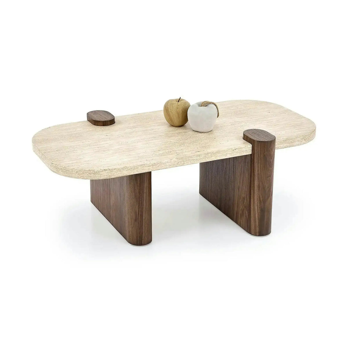 Masuta cafea CANOA, travertin/nuc, 120x70x43 cm