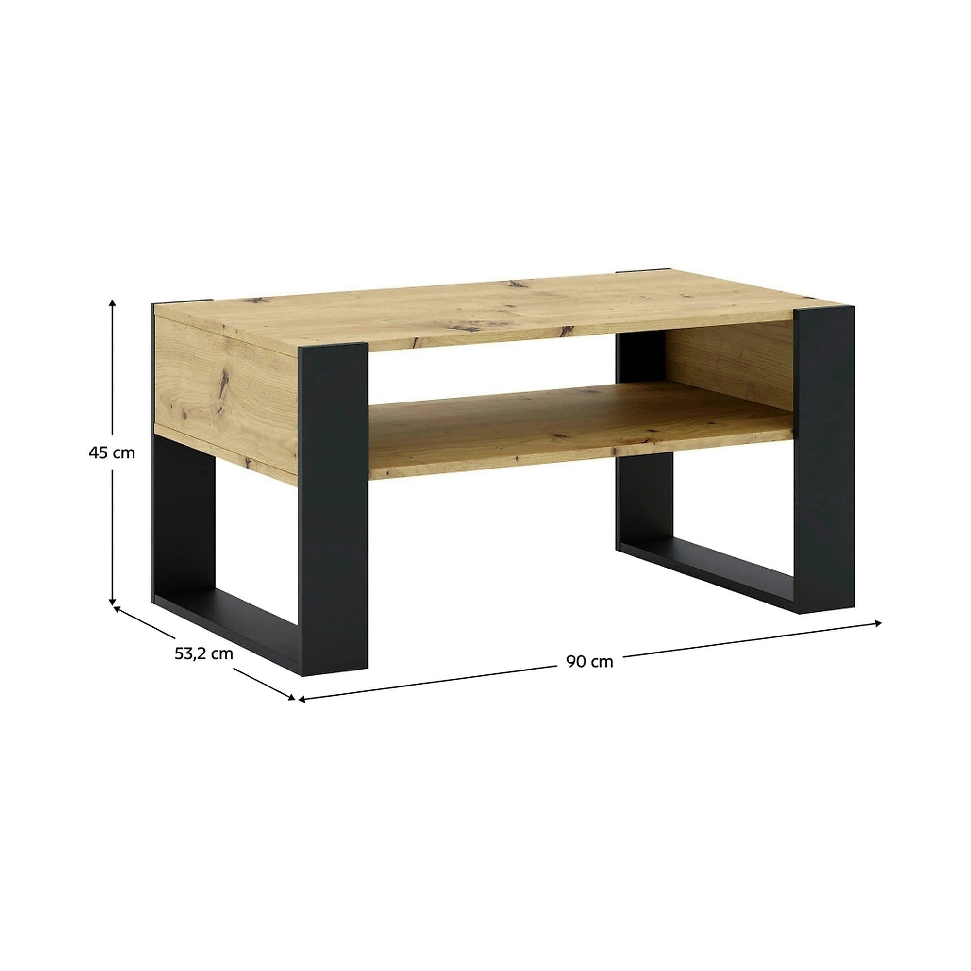 Masuta cafea CARA 1, stejar artisan/negru, DTD laminat, 90x53x45 cm