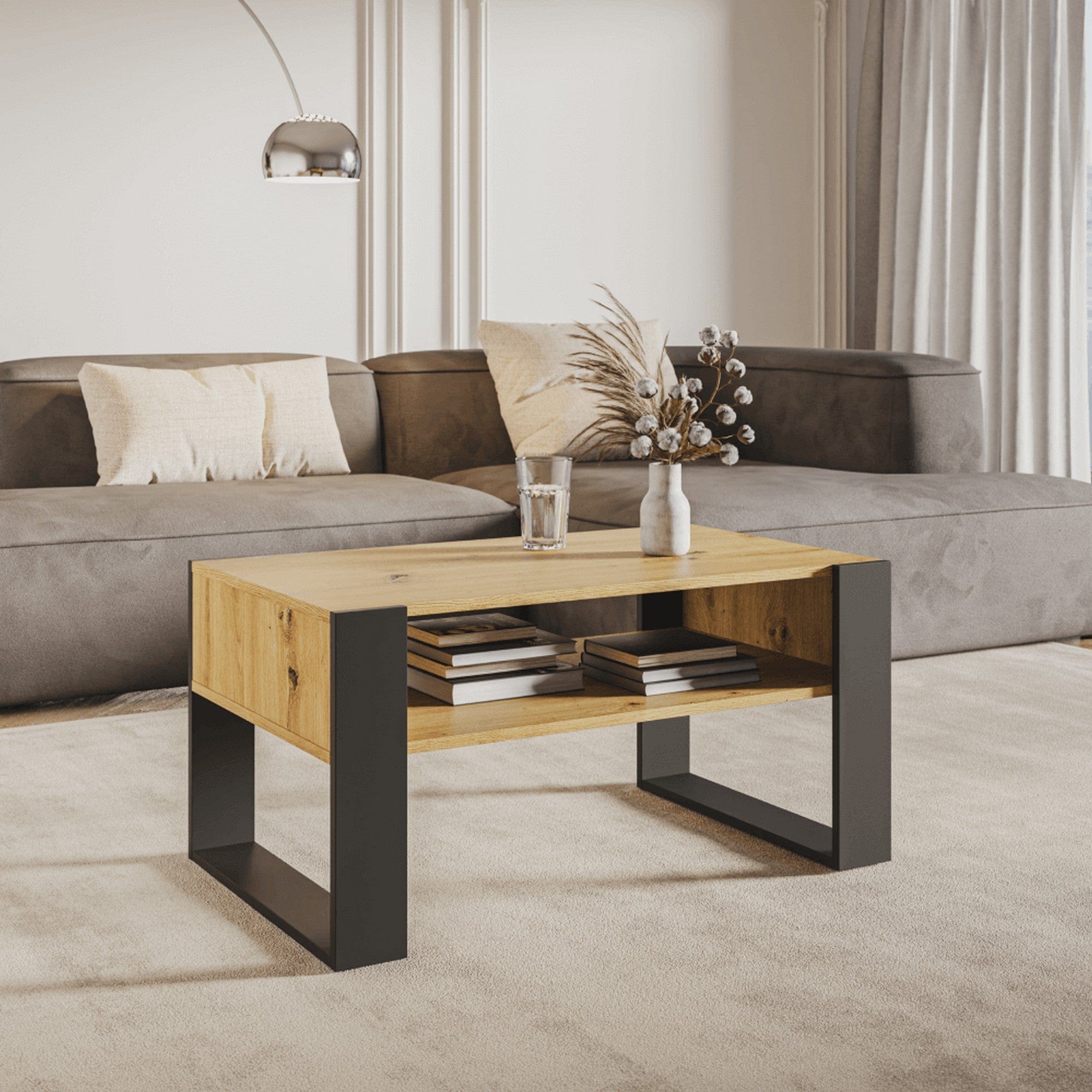 Masuta cafea CARA 1, stejar artisan/negru, DTD laminat, 90x53x45 cm