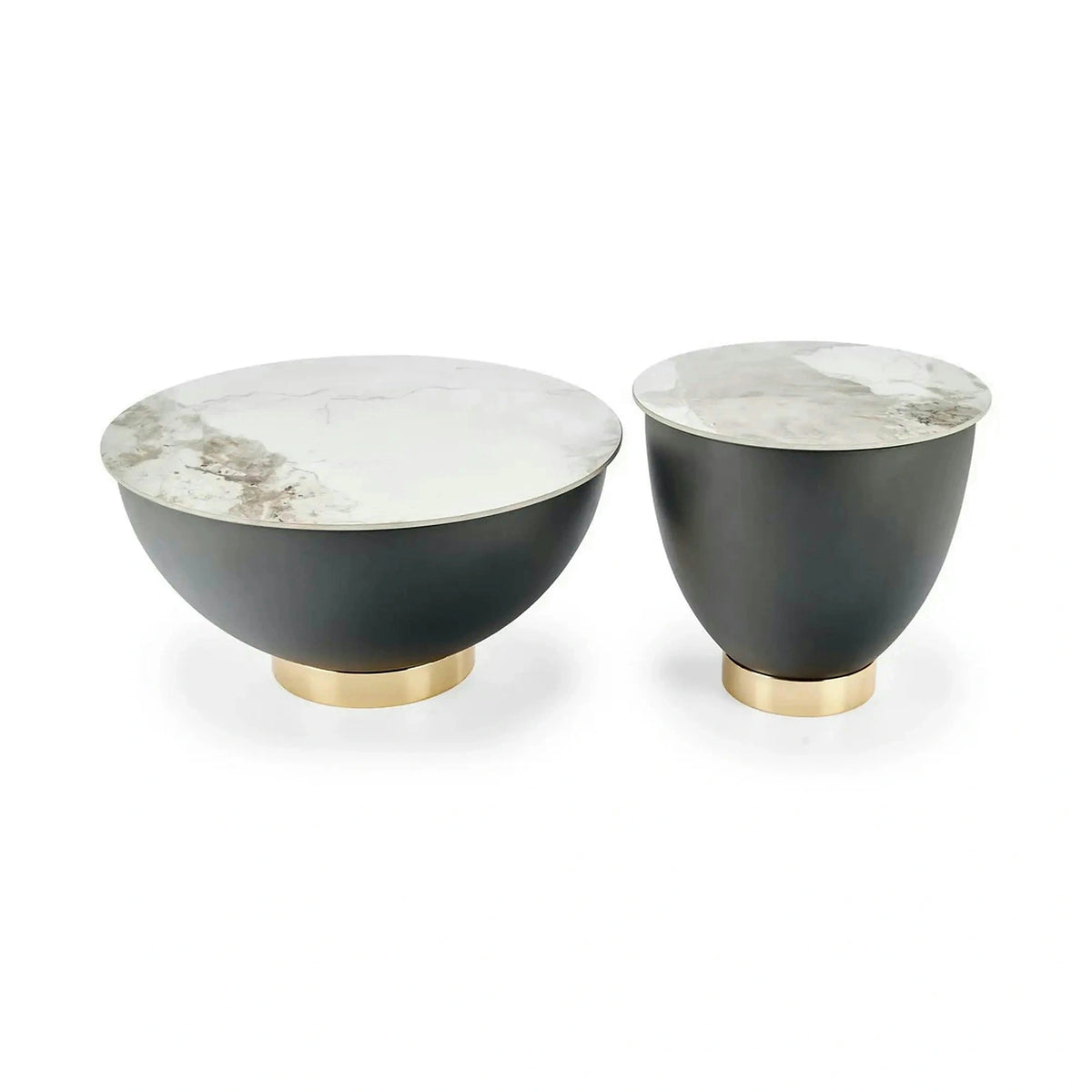 Masuta cafea CECILIA S, alb cu efect de marmura/negru/auriu, ceramica/otel, 48x48x45 cm