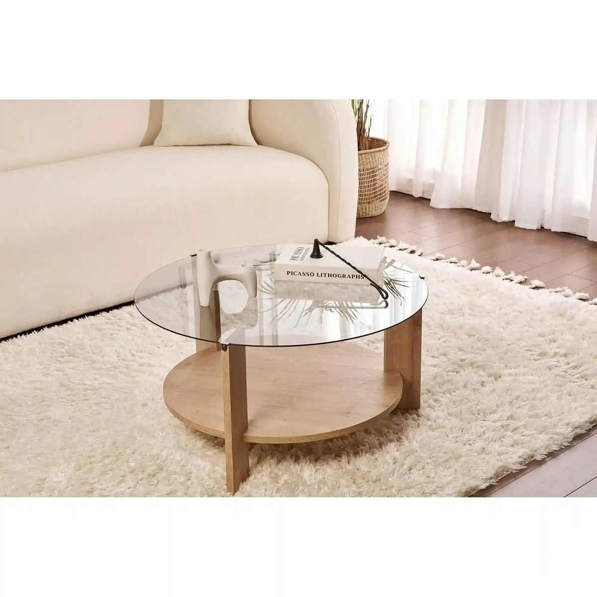 Masuta cafea CLARA, stejar safir/fumuriu, PAL/sticla, 75x75x40 cm