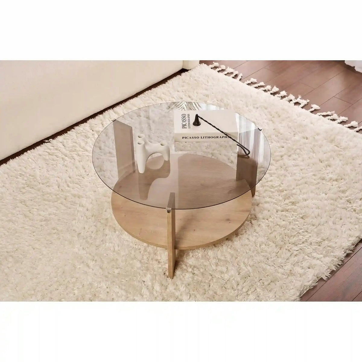 Masuta cafea CLARA, stejar safir/fumuriu, PAL/sticla, 75x75x40 cm