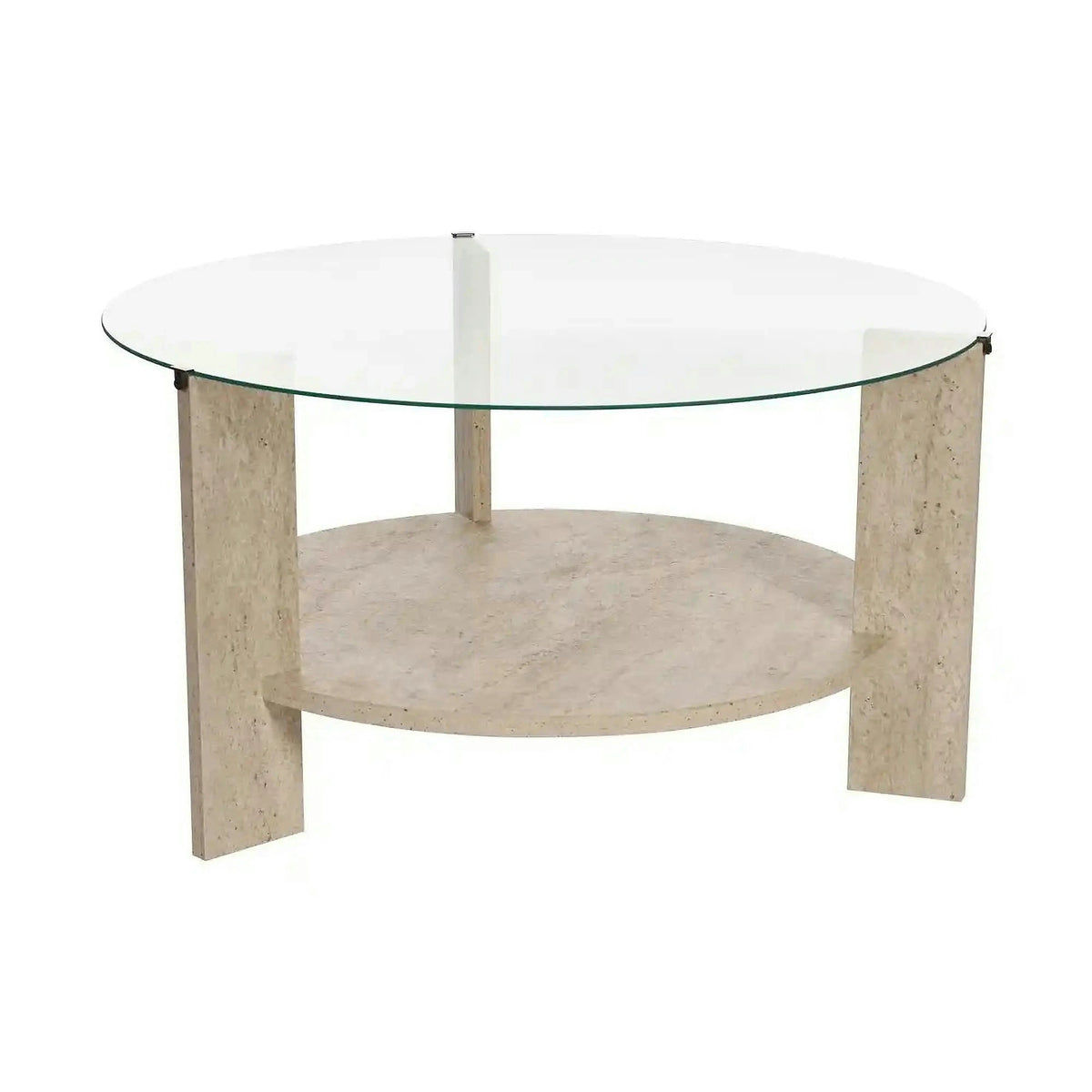 Masuta cafea CLARA, travertin, PAL/sticla, 75x75x40 cm
