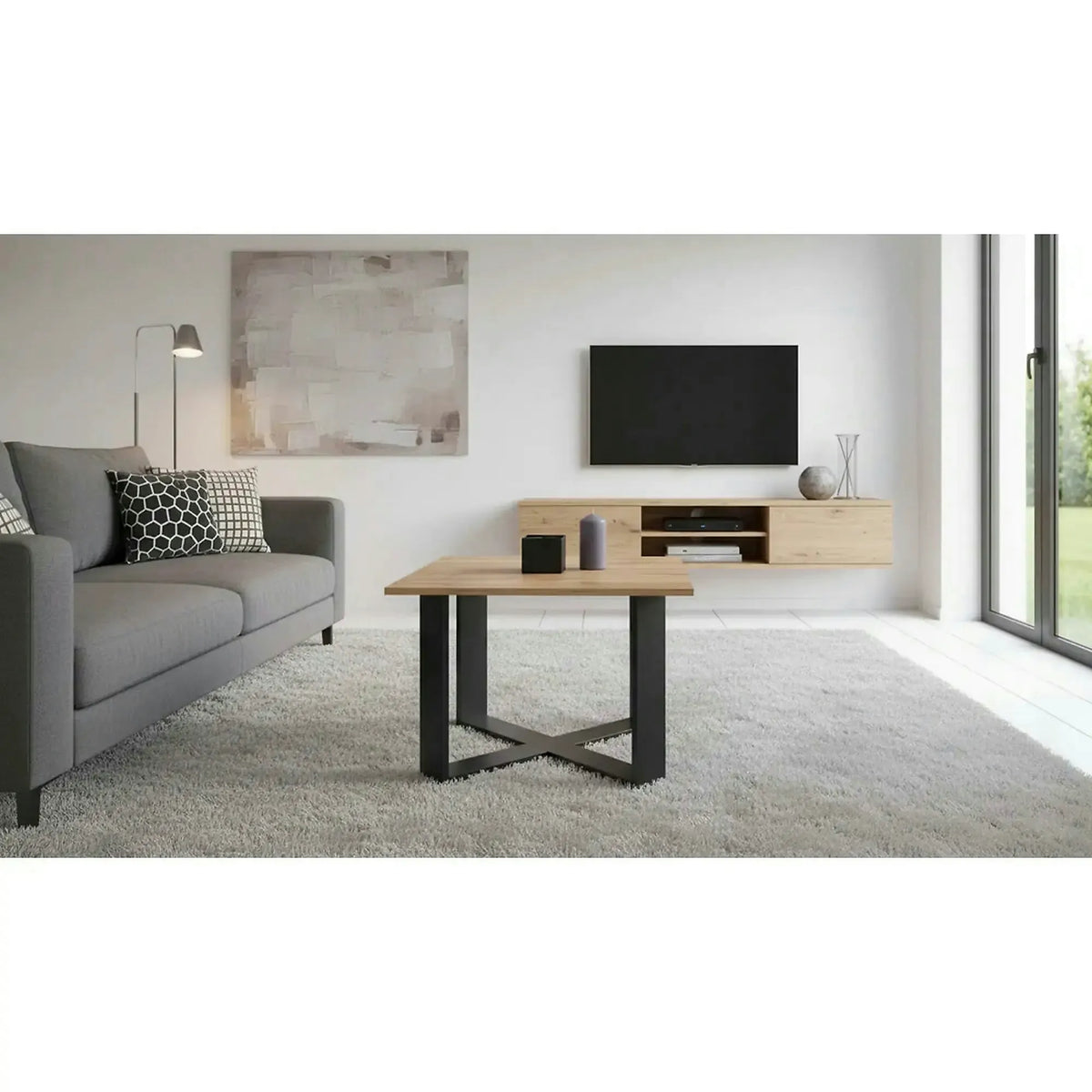 Masuta cafea Cross, stejar wotan/negru, PAL furniruit, 67x67x50 cm