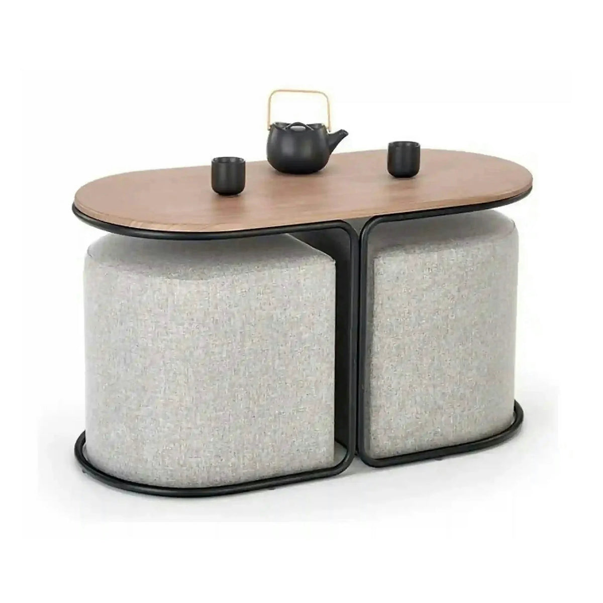 Masuta cafea cu tabureti PAMPA, nuc/gri, 88x43x49 cm