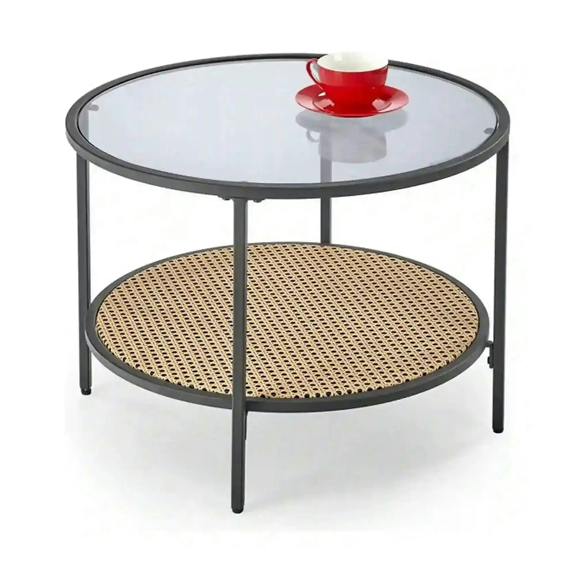 Masuta cafea DAKOTA, negru fumuriu/negru, ratan sintetic/otel, 60x60x45 cm