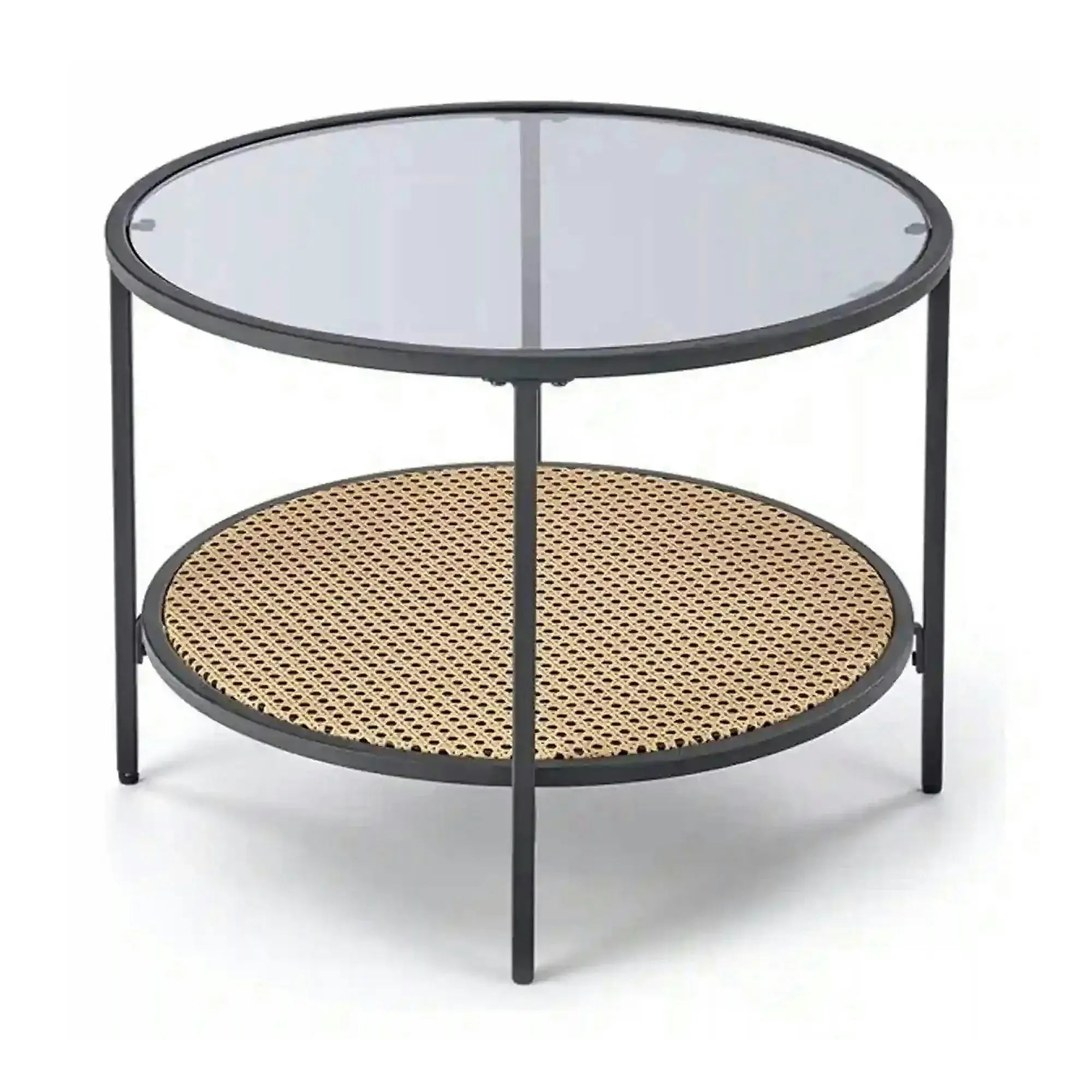 Masuta cafea DAKOTA, negru fumuriu/negru, ratan sintetic/otel, 60x60x45 cm