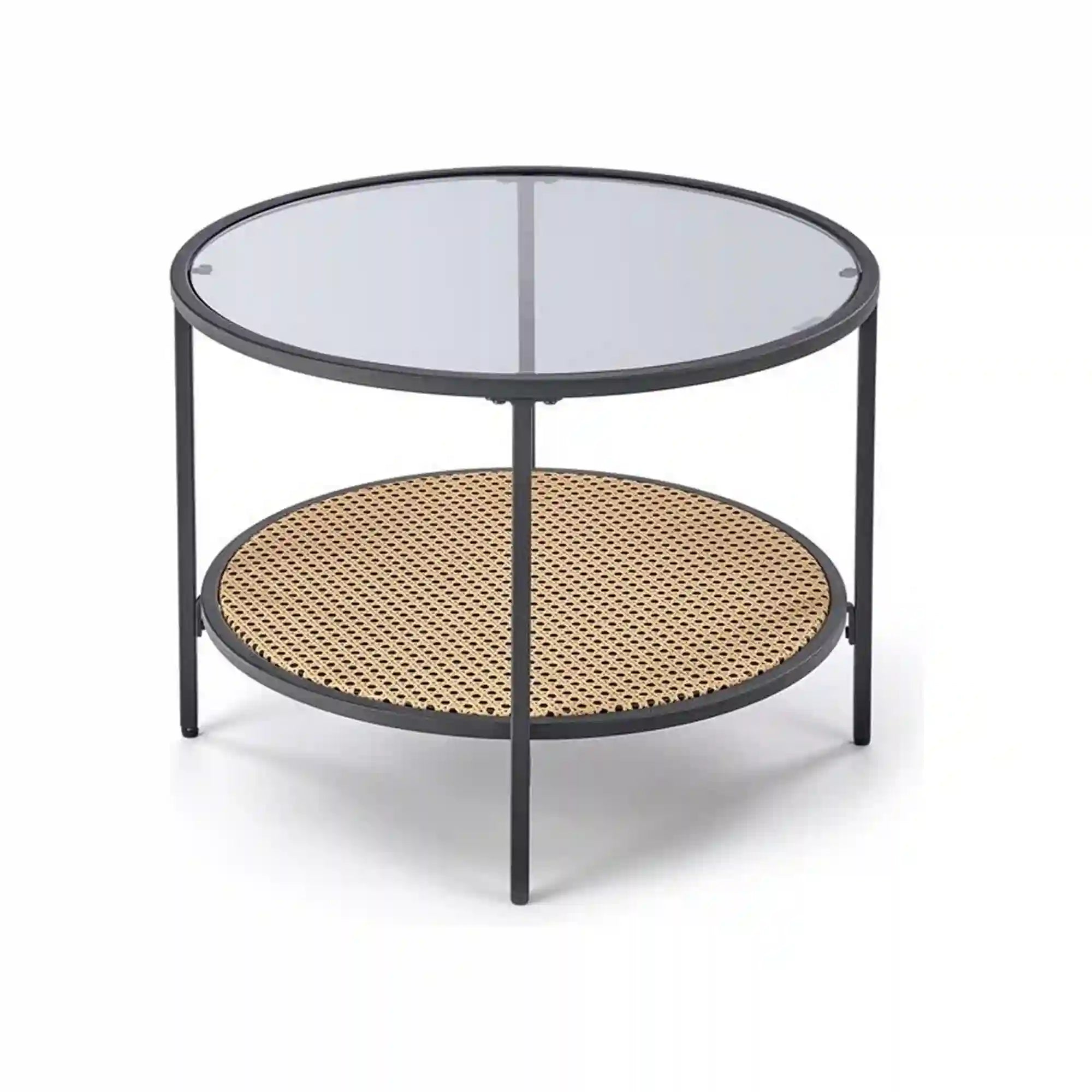 Masuta cafea DAKOTA, negru fumuriu/negru, ratan sintetic/otel, 60x60x45 cm