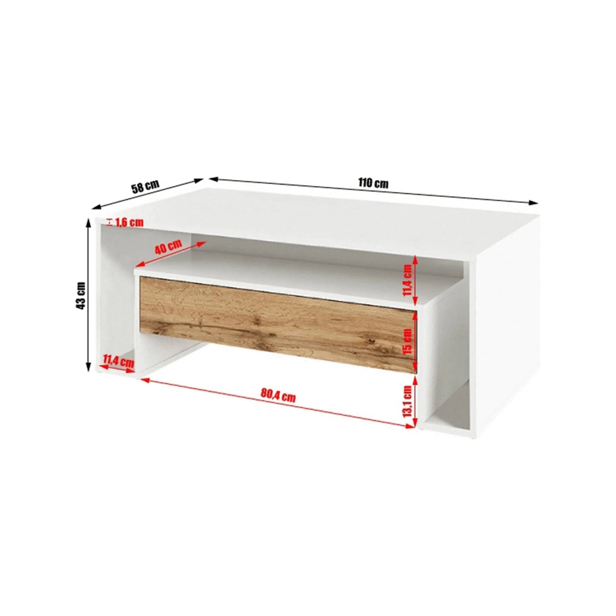 Masuta cafea DAWSON, alb/stejar wotan, PAL melaminat, 110x58x43 cm