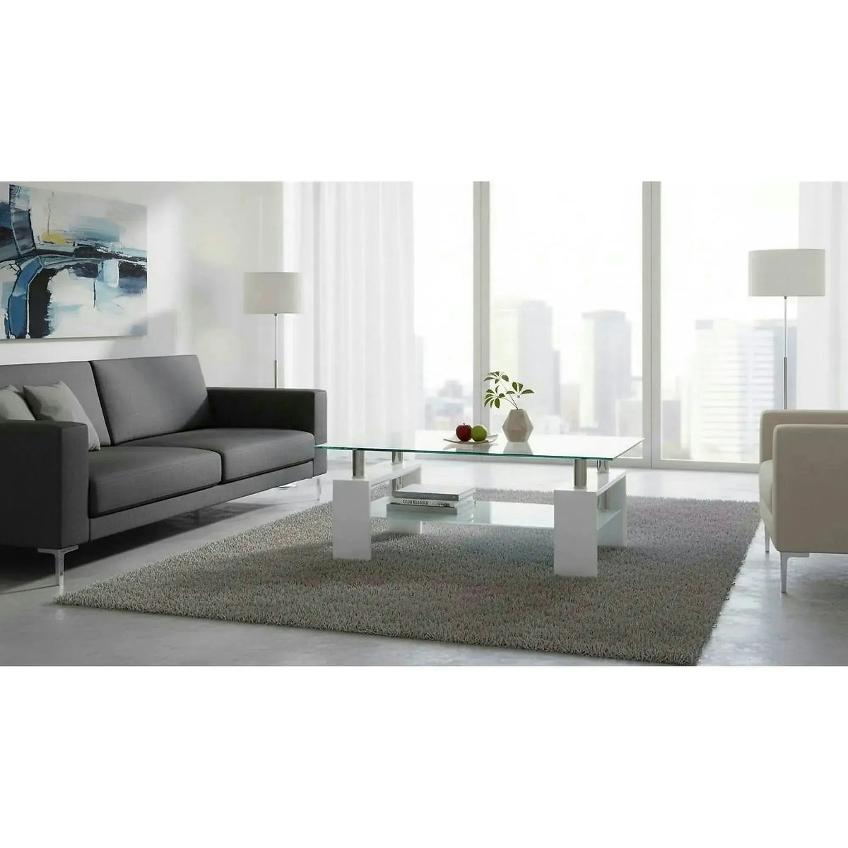 Masuta cafea DIANA H, transparent/alb, 110x60x55 cm