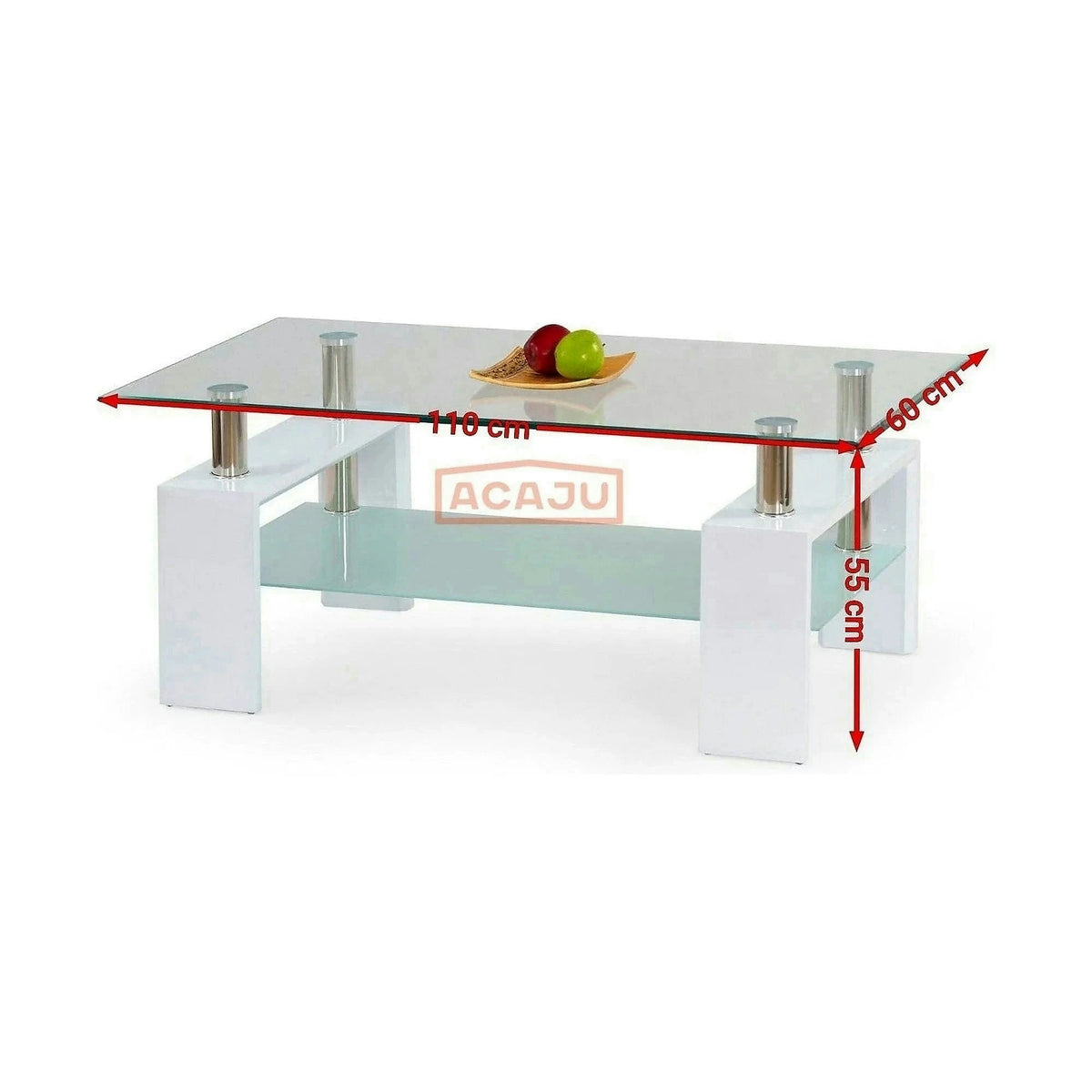 Masuta cafea DIANA H, transparent/alb, 110x60x55 cm