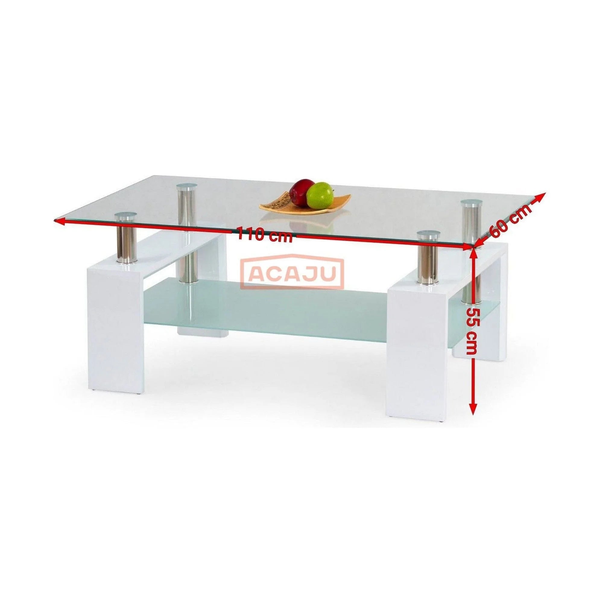 Masuta cafea DIANA H, transparent/alb, 110x60x55 cm