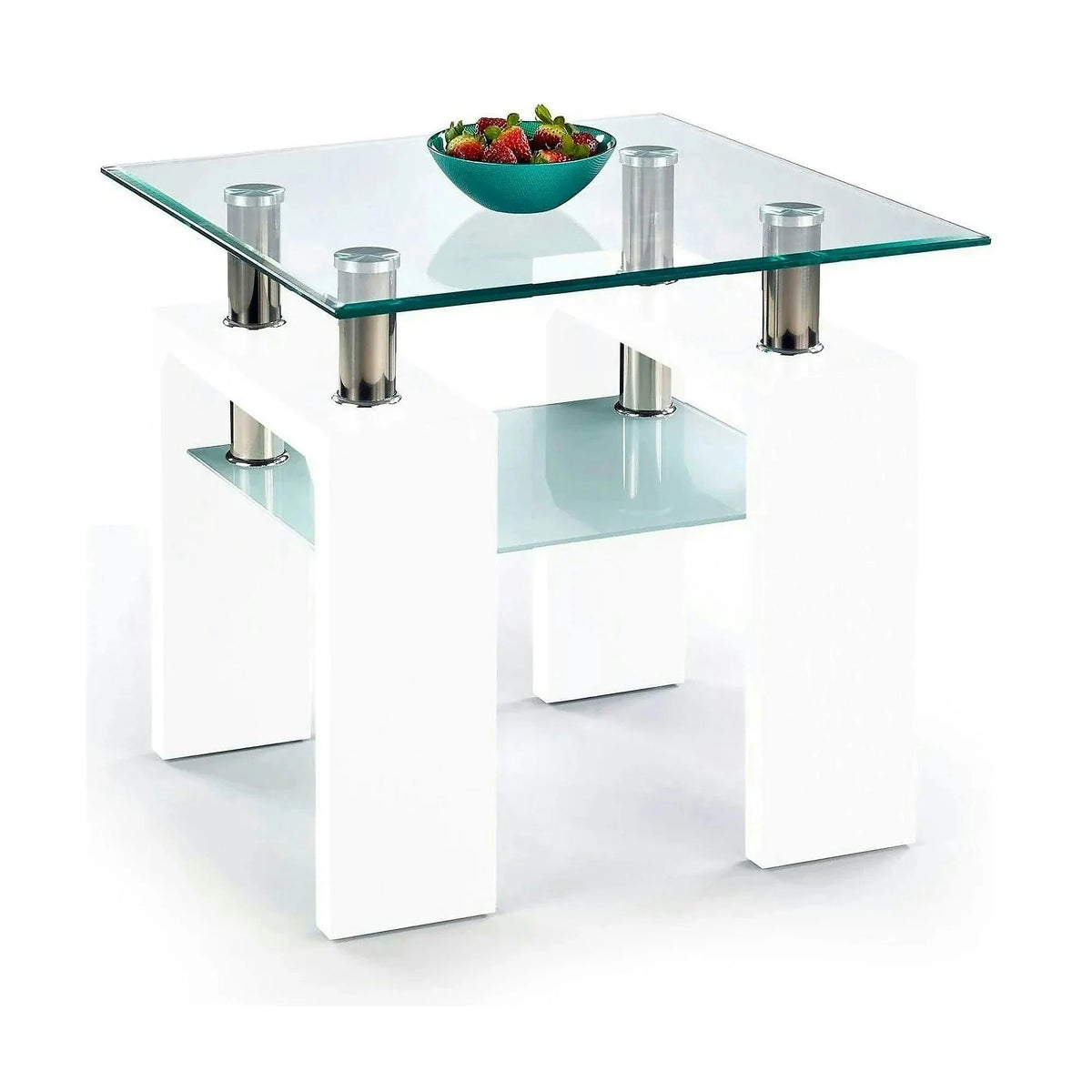 Masuta cafea DIANA H, transparent/alb, 60x60x55 cm