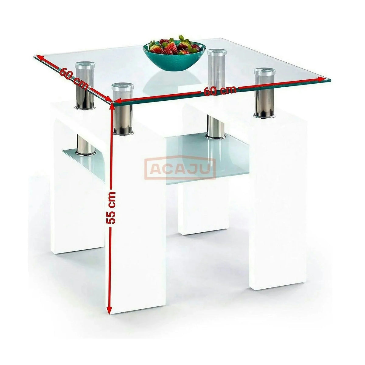 Masuta cafea DIANA H, transparent/alb, 60x60x55 cm