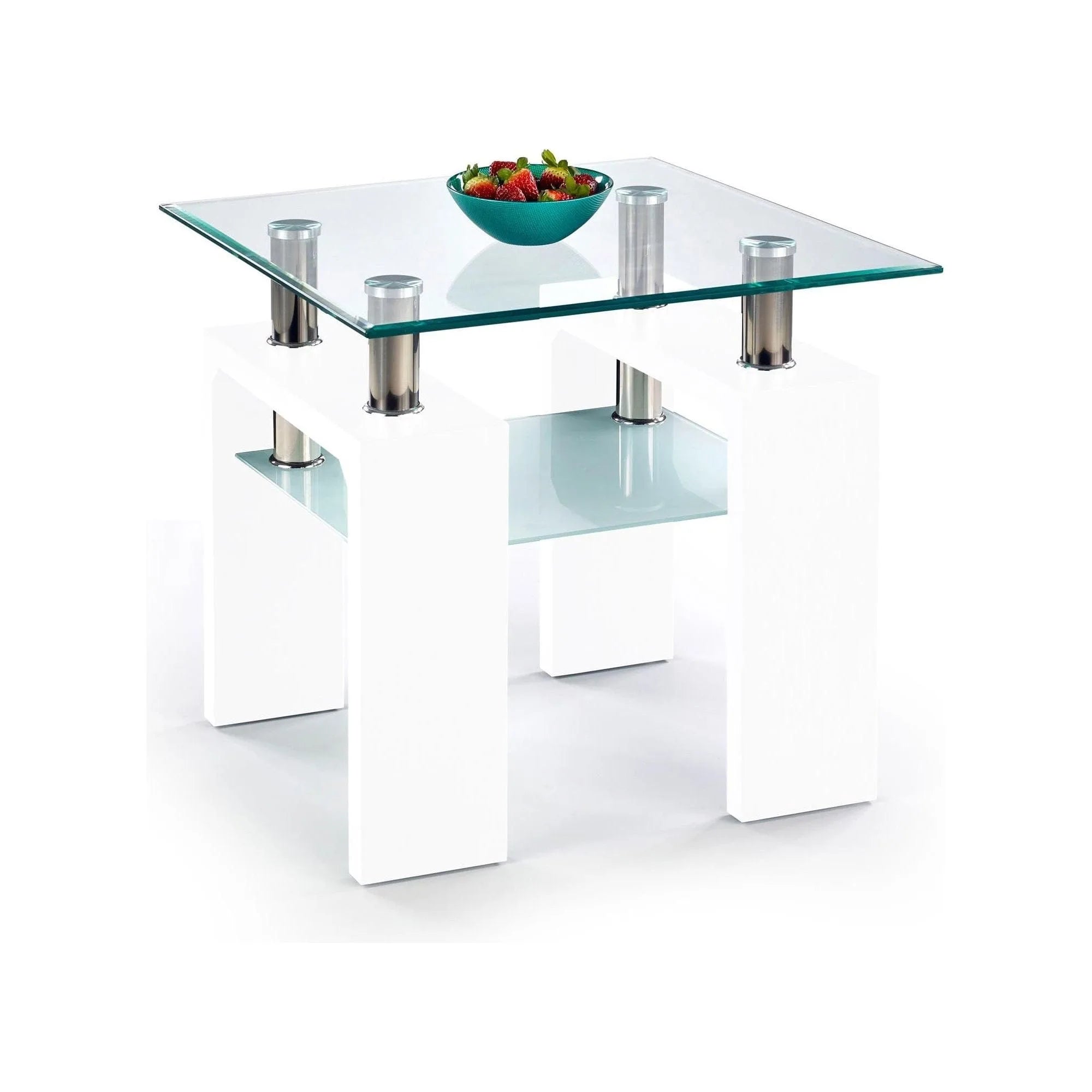 Masuta cafea DIANA H, transparent/alb, 60x60x55 cm