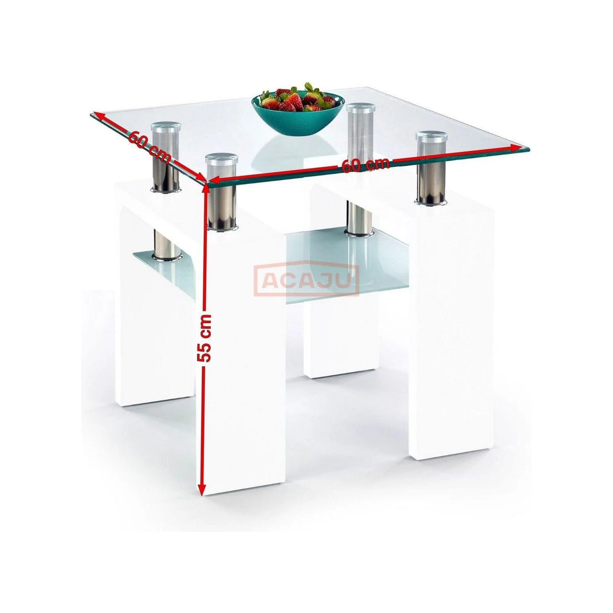 Masuta cafea DIANA H, transparent/alb, 60x60x55 cm