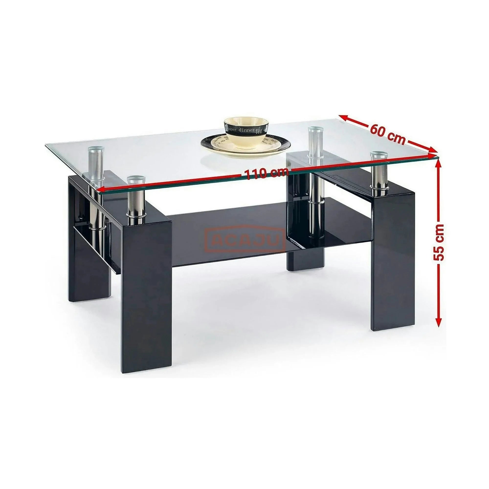 Masuta cafea DIANA H, transparent/negru, 110x60x55 cm