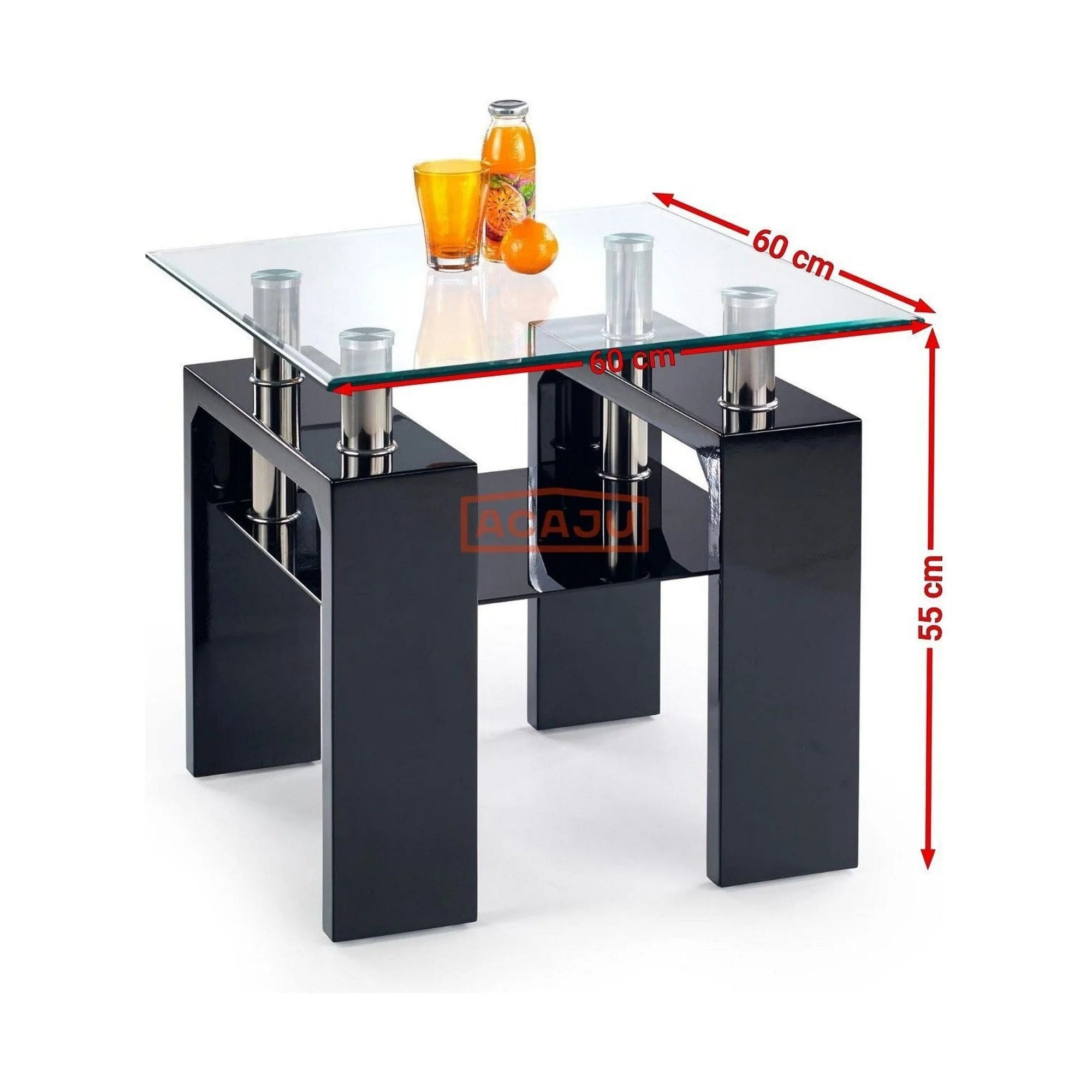 Masuta cafea DIANA H, transparent/negru, 60x60x55 cm