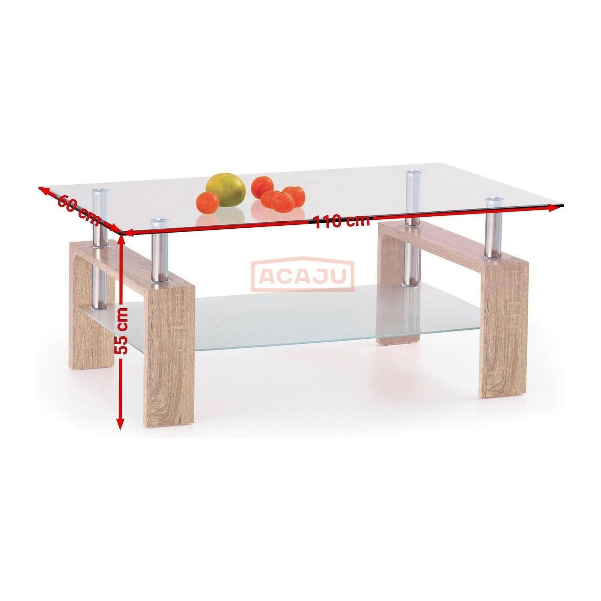 Masuta cafea DIANA H, transparent/stejar sonoma, 110x60x55 cm