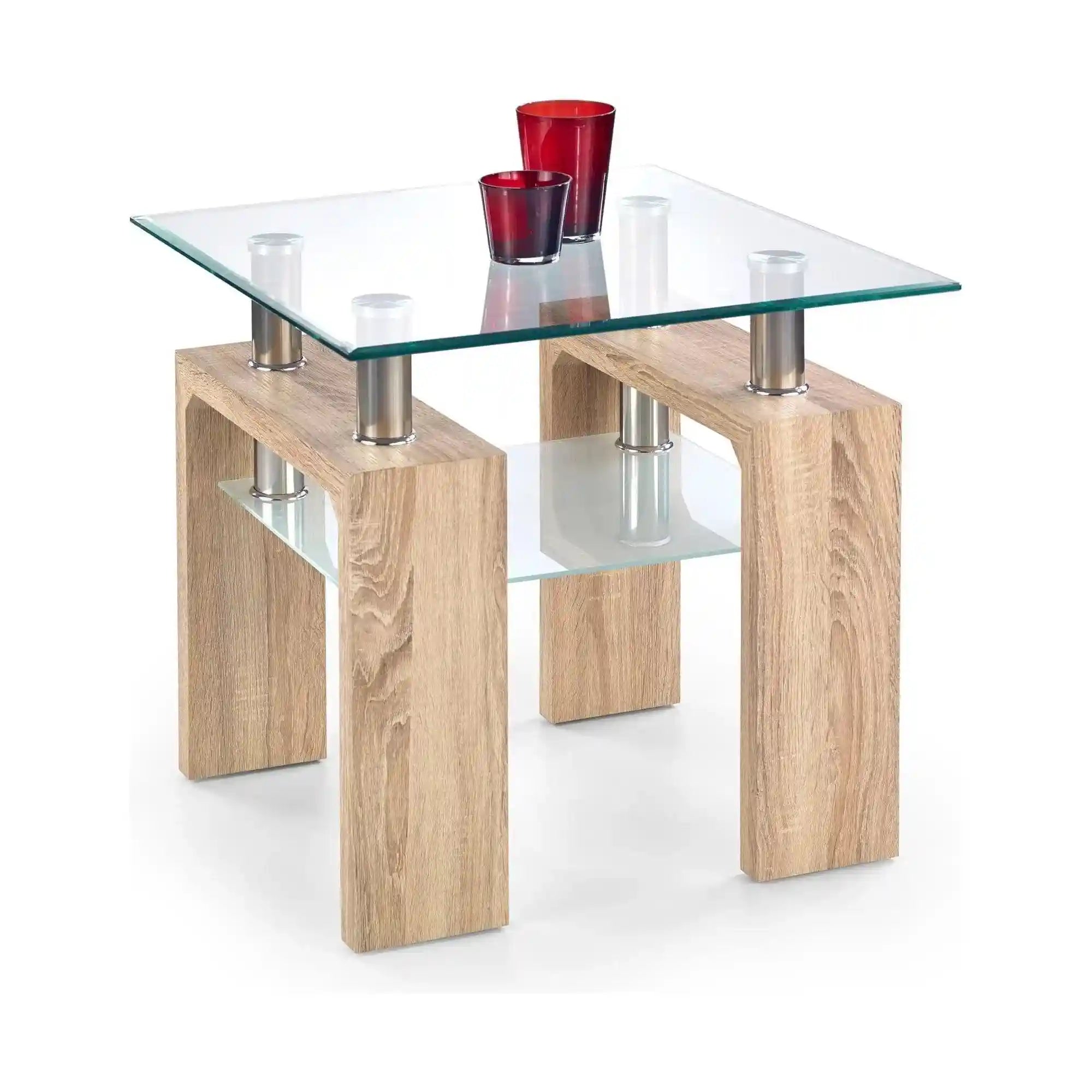 Masuta cafea DIANA H, transparent/stejar sonoma, 60x60x55 cm