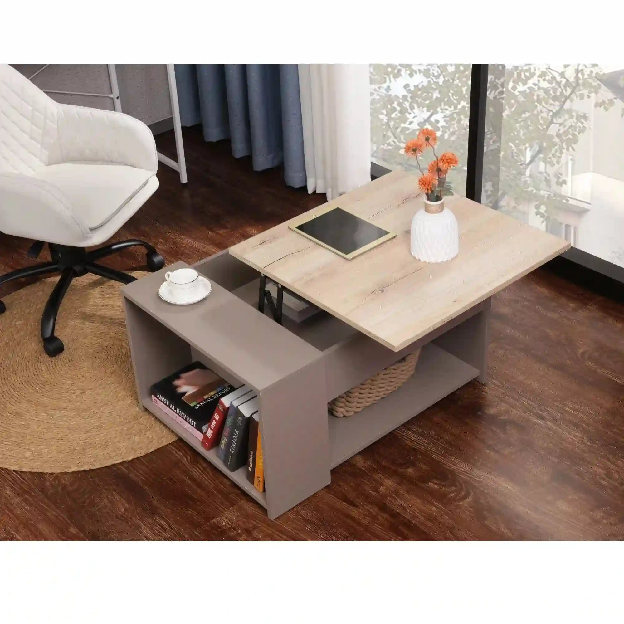 Masuta cafea DROP, bej/stejar, PAL, 80x60x42/56 cm