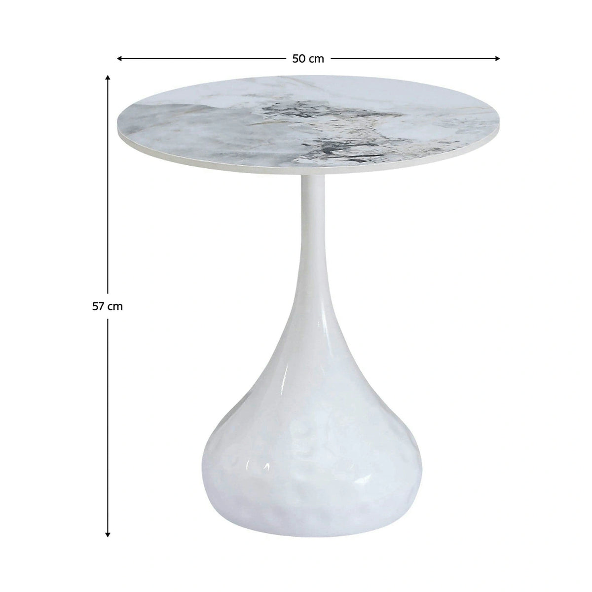 Masuta cafea EBREL, alb cu efect de marmura/alb, ceramica/otel, 50x57 cm