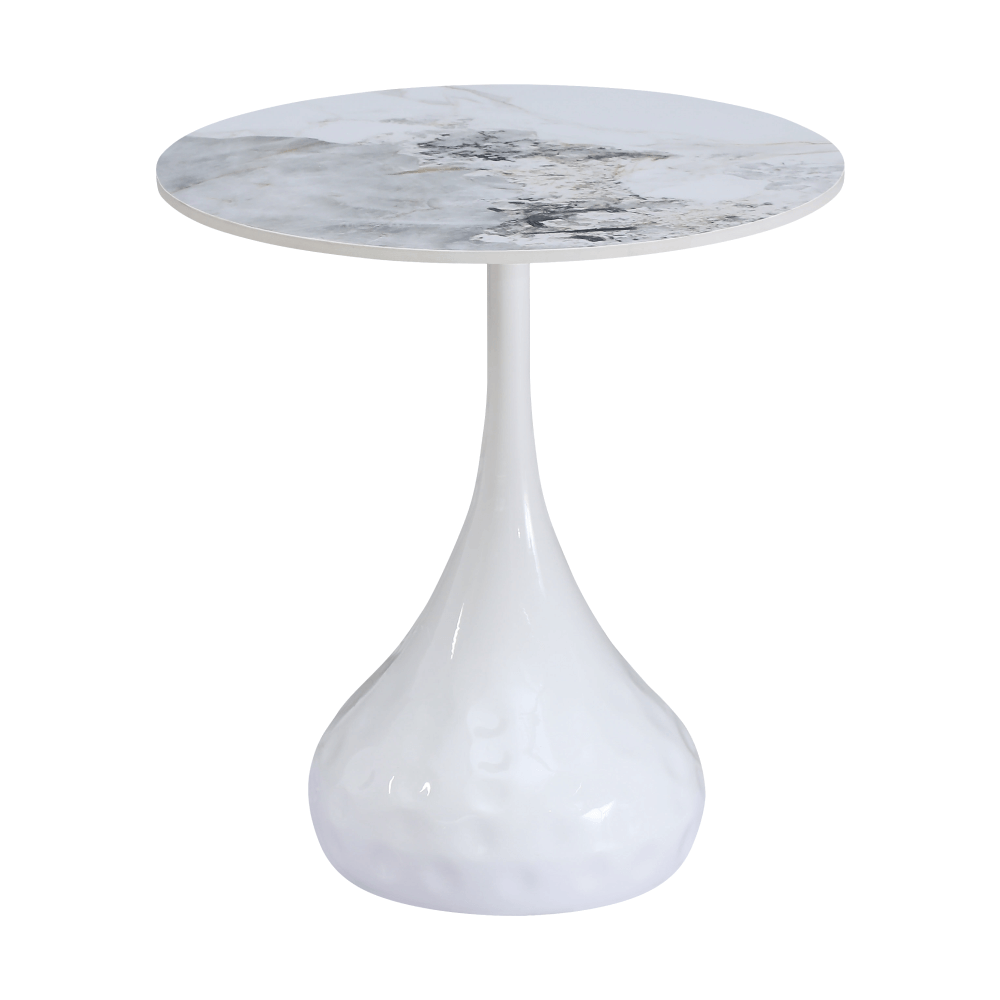 Masuta cafea EBREL, alb cu efect de marmura/alb, ceramica/otel, 50x57 cm