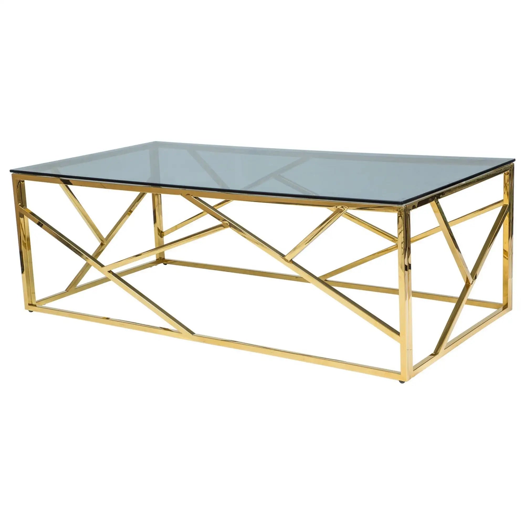 Masuta cafea Escada A, transparent/auriu, sticla temperata/metal, 120X60X40 cm