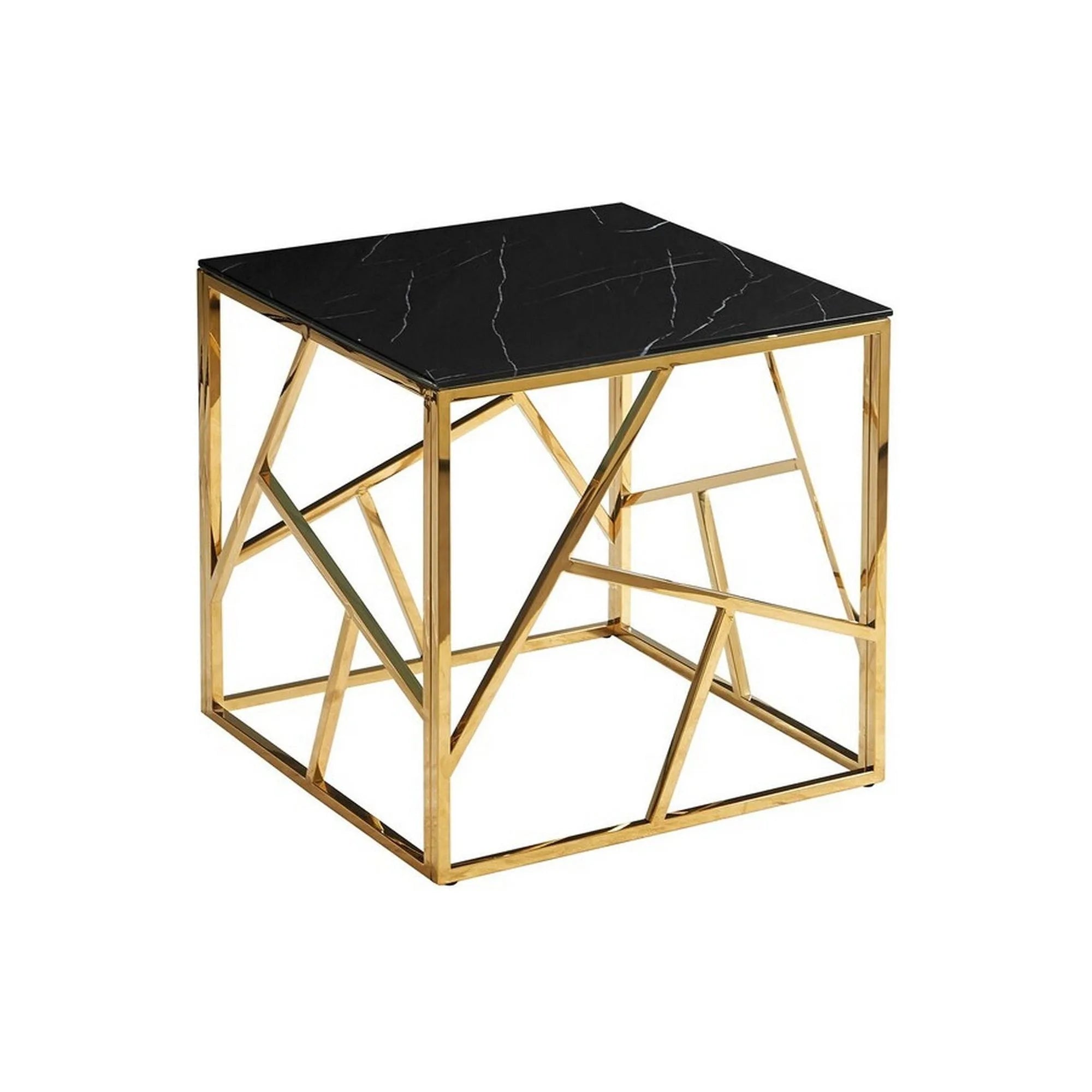 Masuta cafea ESCADA B II, negru cu efect de marmura/auriu, sticla securizata/otel, 55x55x55 cm