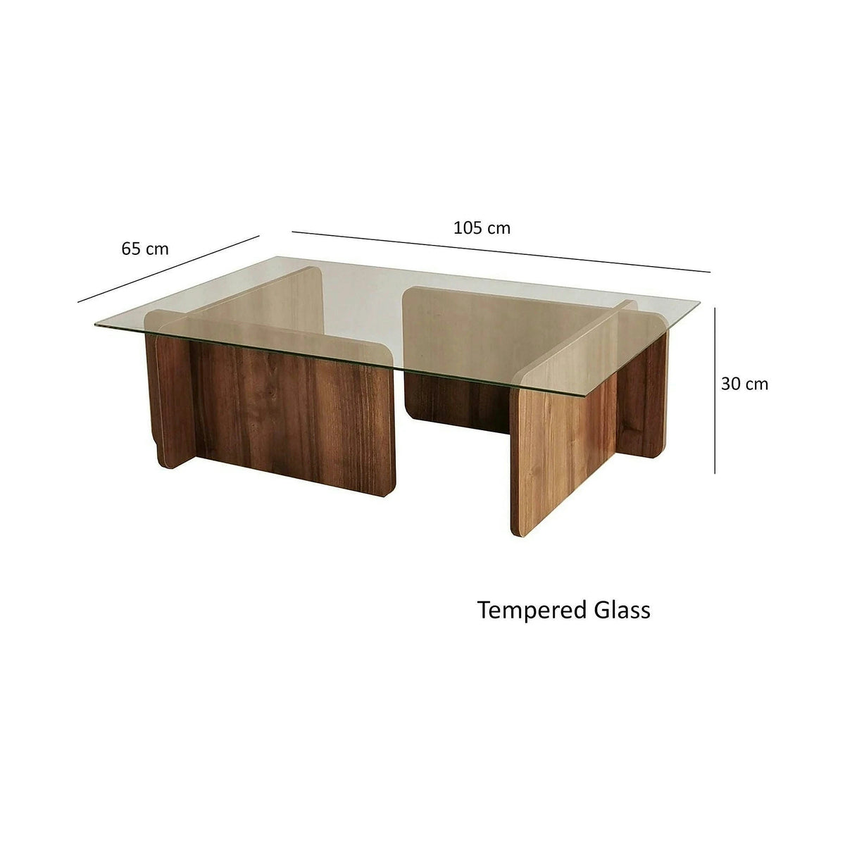 Masuta cafea Escape, transparent/nuc, sticla securizata/PAL melaminat, 105x65x30 cm