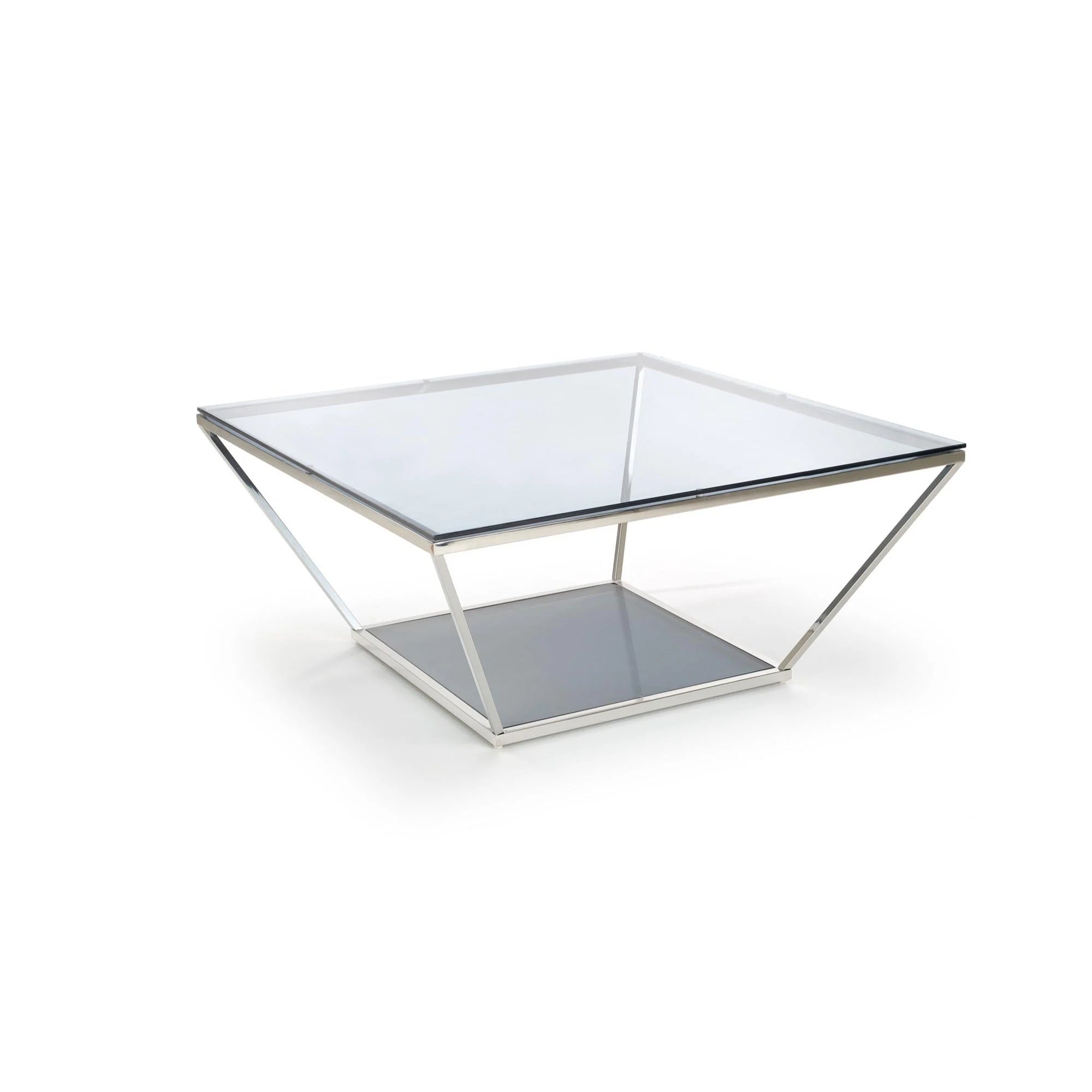 Masuta cafea FABIOLA, alb/argintiu, metal/sticla, 100x100x45 cm