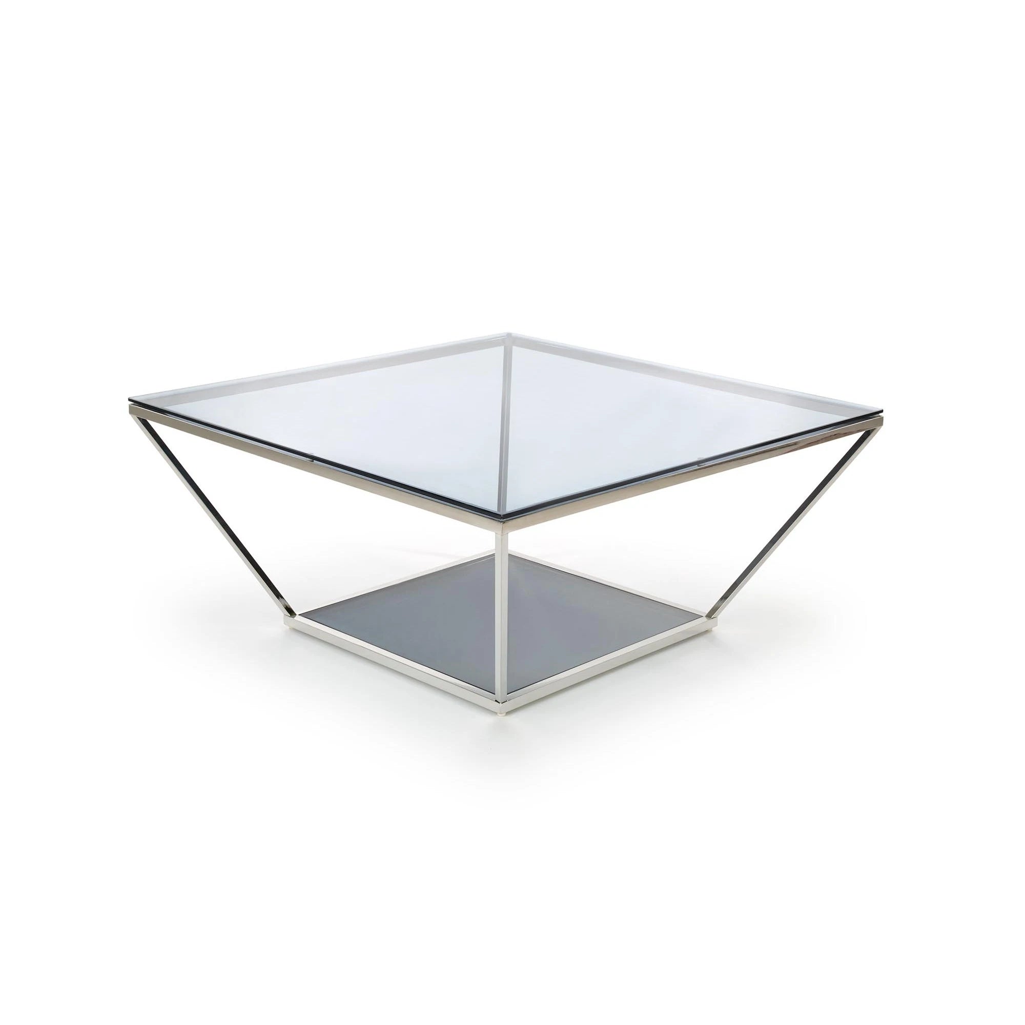 Masuta cafea FABIOLA, alb/argintiu, metal/sticla, 100x100x45 cm