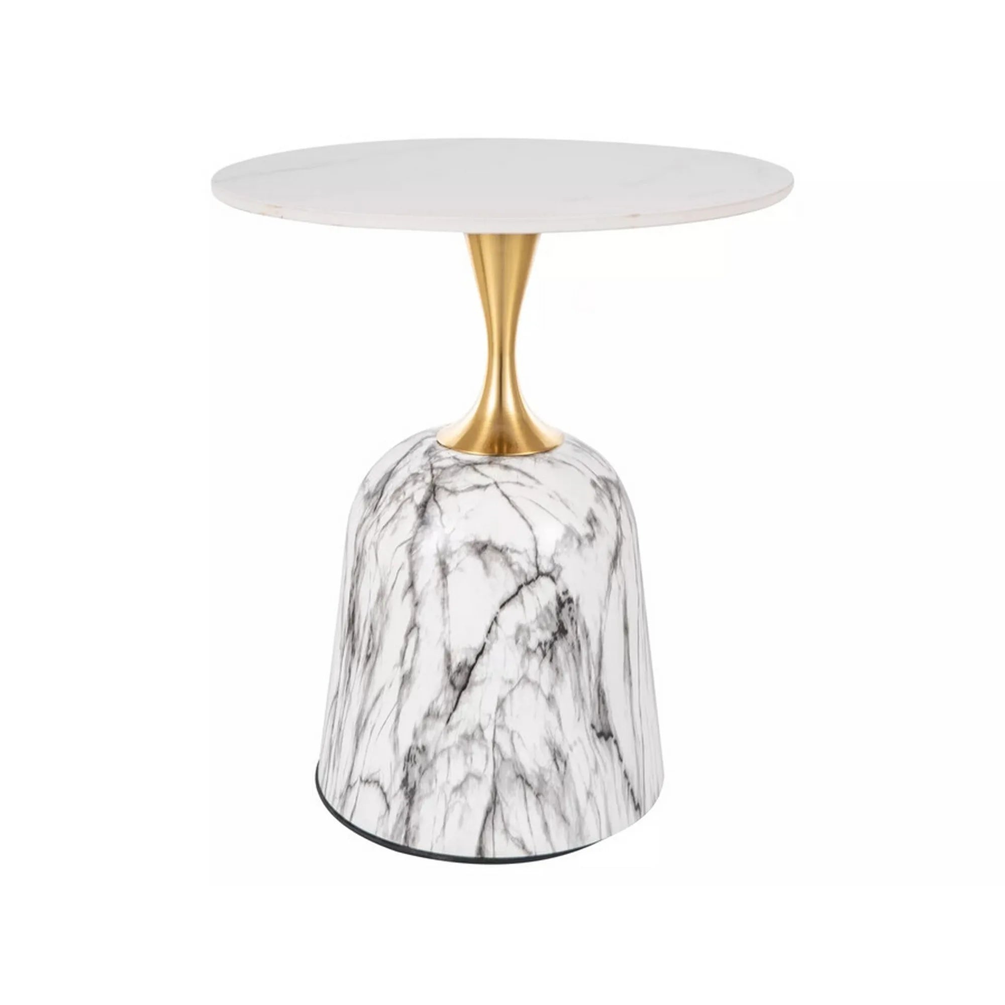 Masuta cafea FAMA, alb cu imprimeu marmura/auriu, ceramica/metal, 50x59 cm