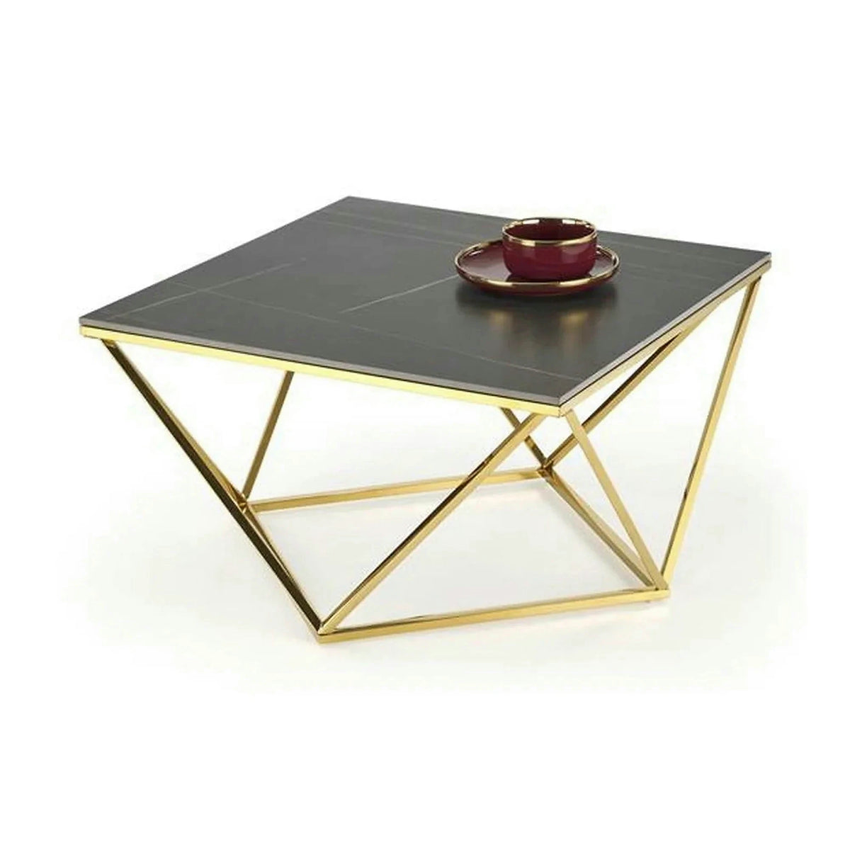 Masuta cafea FELICIA, negru/auriu, ceramica/metal, 80x80x46 cm