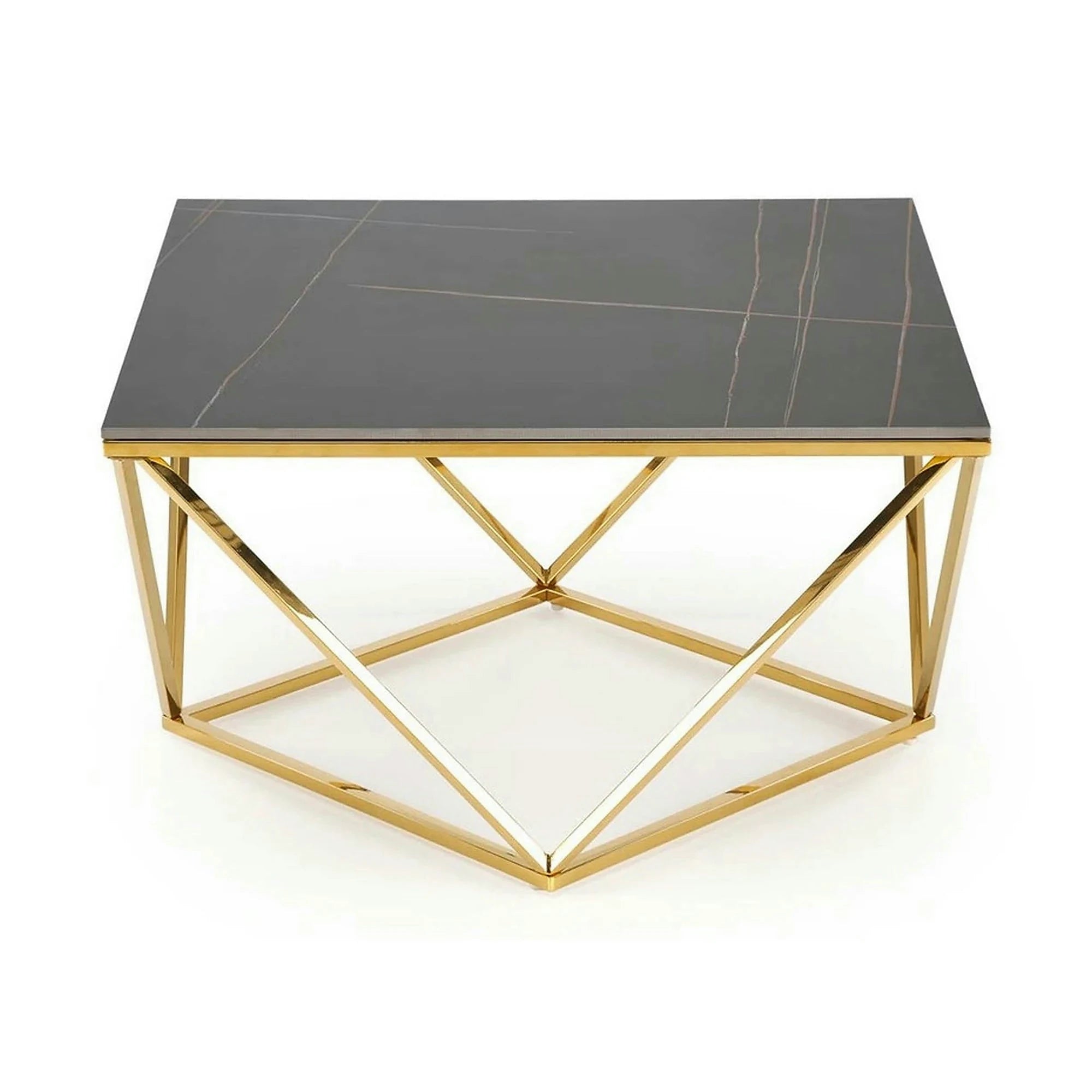 Masuta cafea FELICIA, negru/auriu, ceramica/metal, 80x80x46 cm