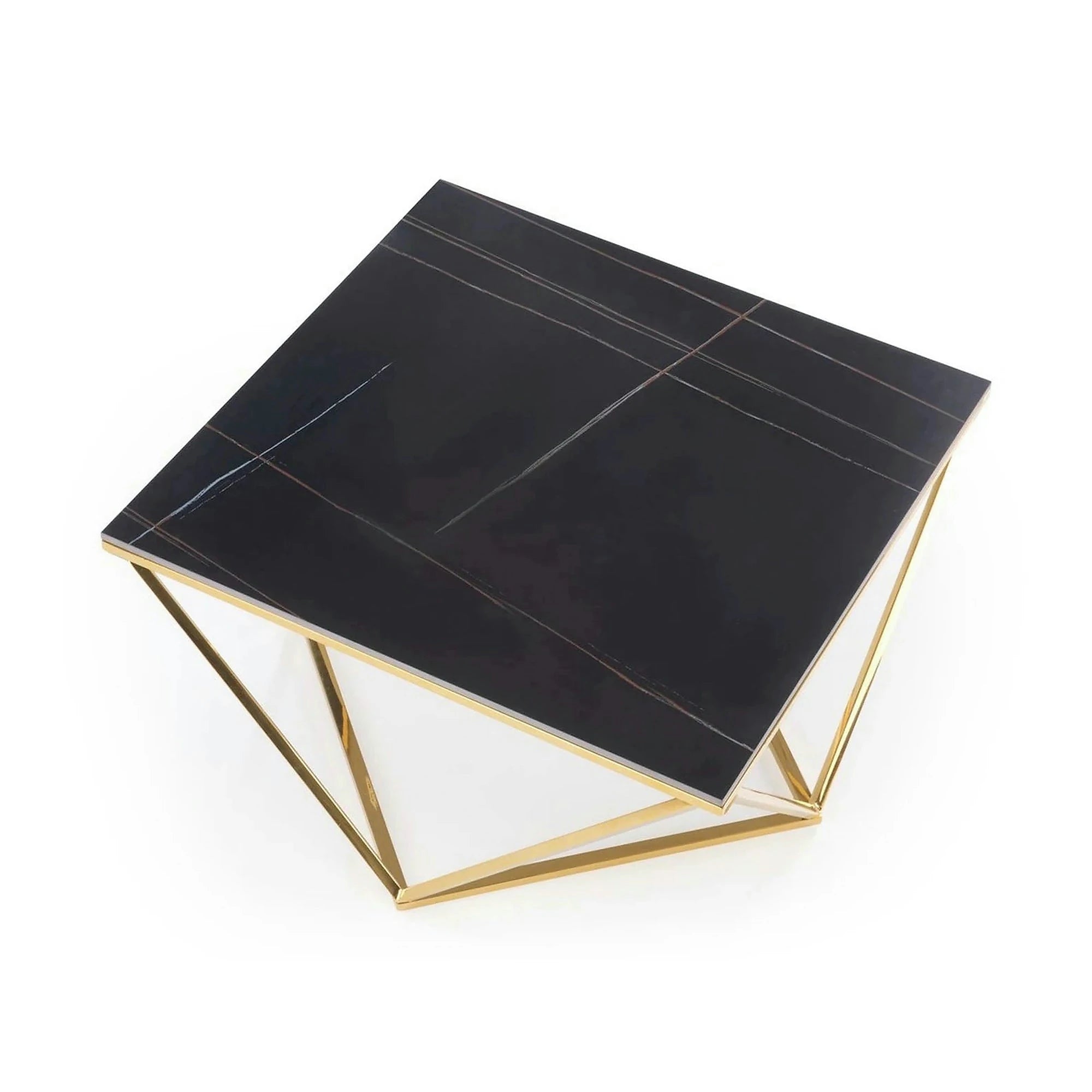 Masuta cafea FELICIA, negru/auriu, ceramica/metal, 80x80x46 cm