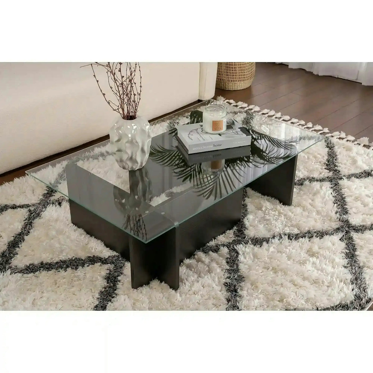 Masuta cafea FLAVIO, negru/transparent, PAL/sticla, 105x65x30 cm