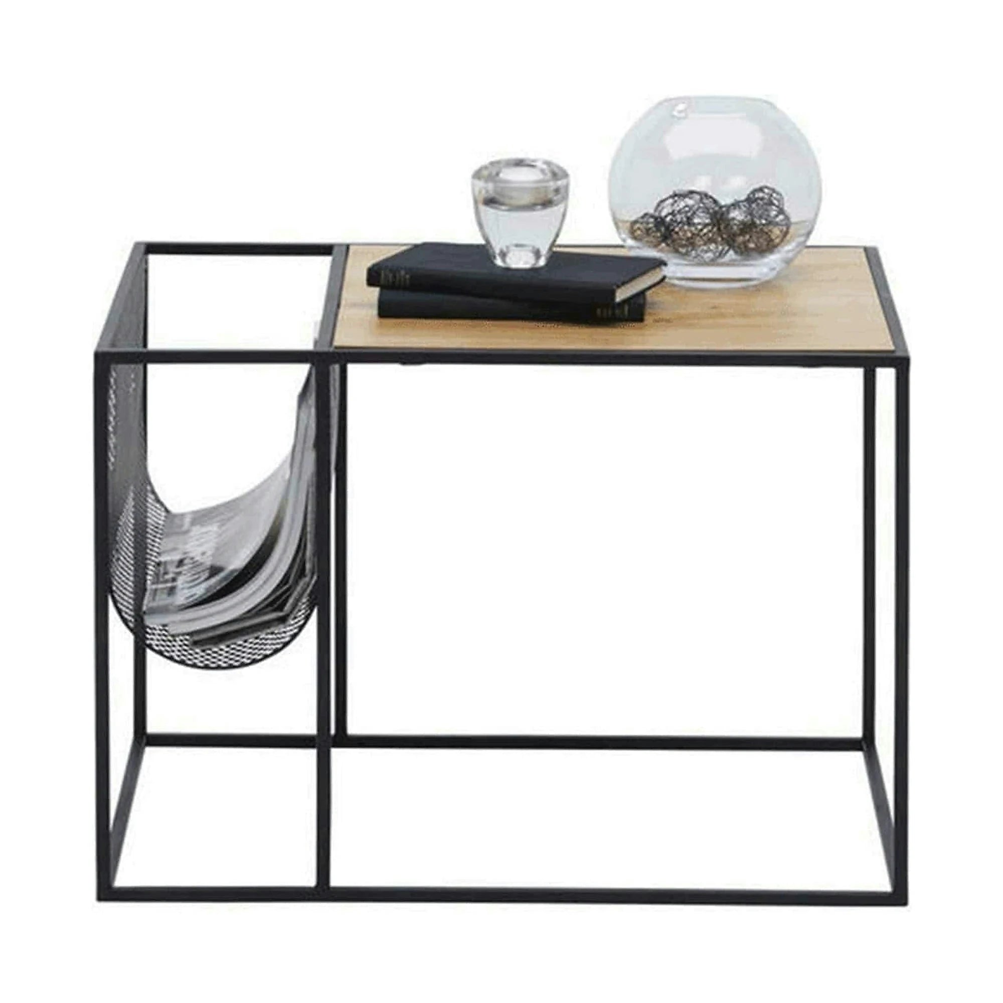 Masuta cafea FLYN, stejar/negru, metal, 55x40x45 cm
