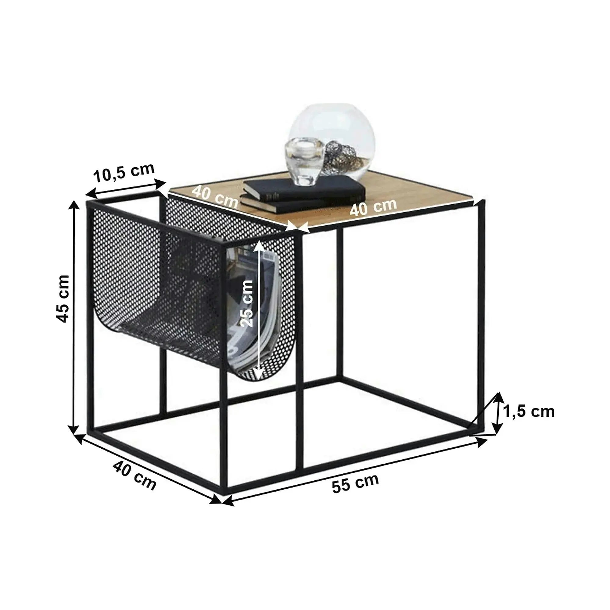 Masuta cafea FLYN, stejar/negru, metal, 55x40x45 cm