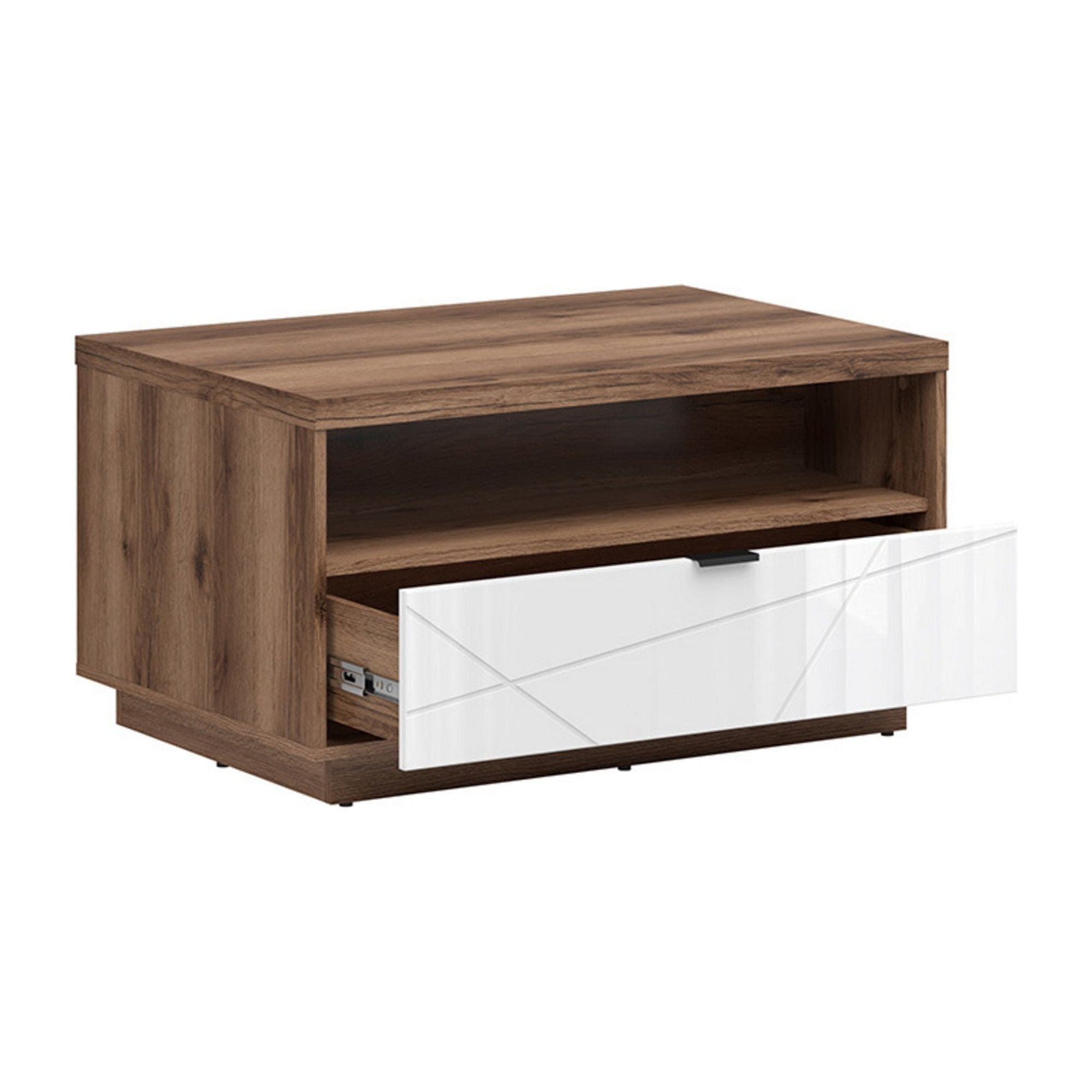 Masuta cafea FORN, nuc/alb lucios, PAL, 90x60x49 cm