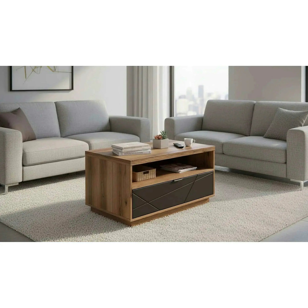 Masuta cafea FORN, nuc/negru mat, PAL, 90x60x49 cm