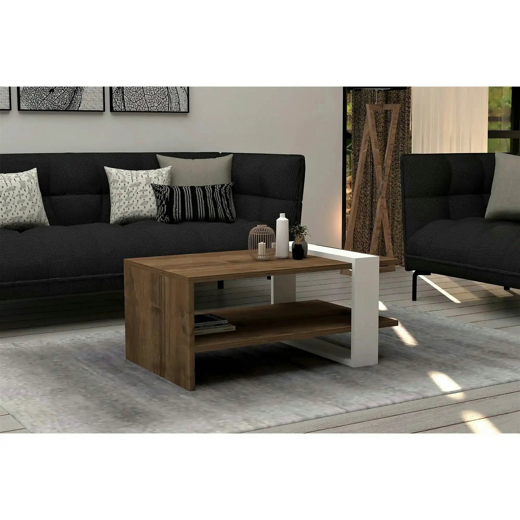 Masuta cafea GAYE, nuc/alb, PAL, 80x50x35 cm
