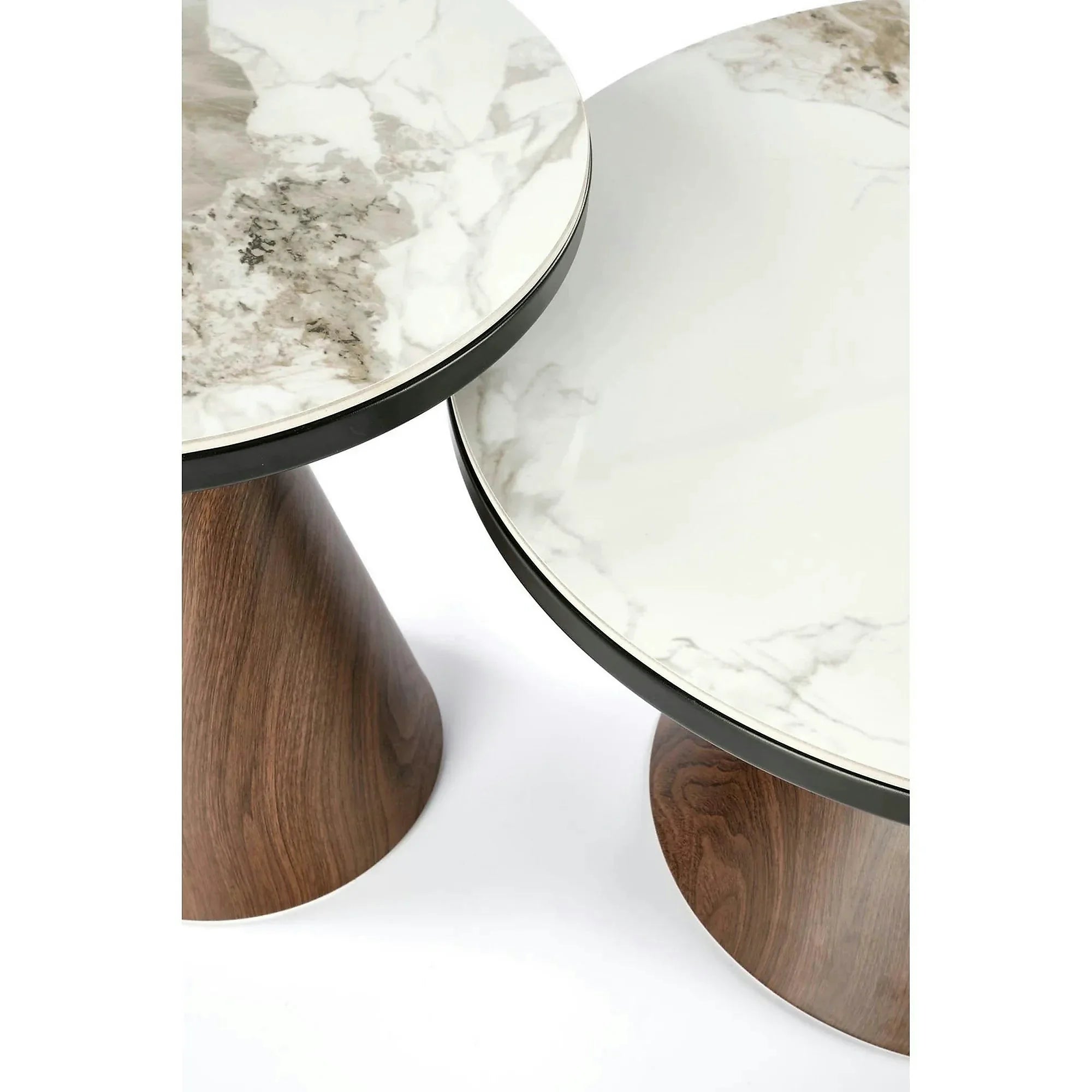 Masuta cafea GENESIS S, alb cu efect de marmura/nuc/auriu, otel/ceramica, 50x50x53 cm