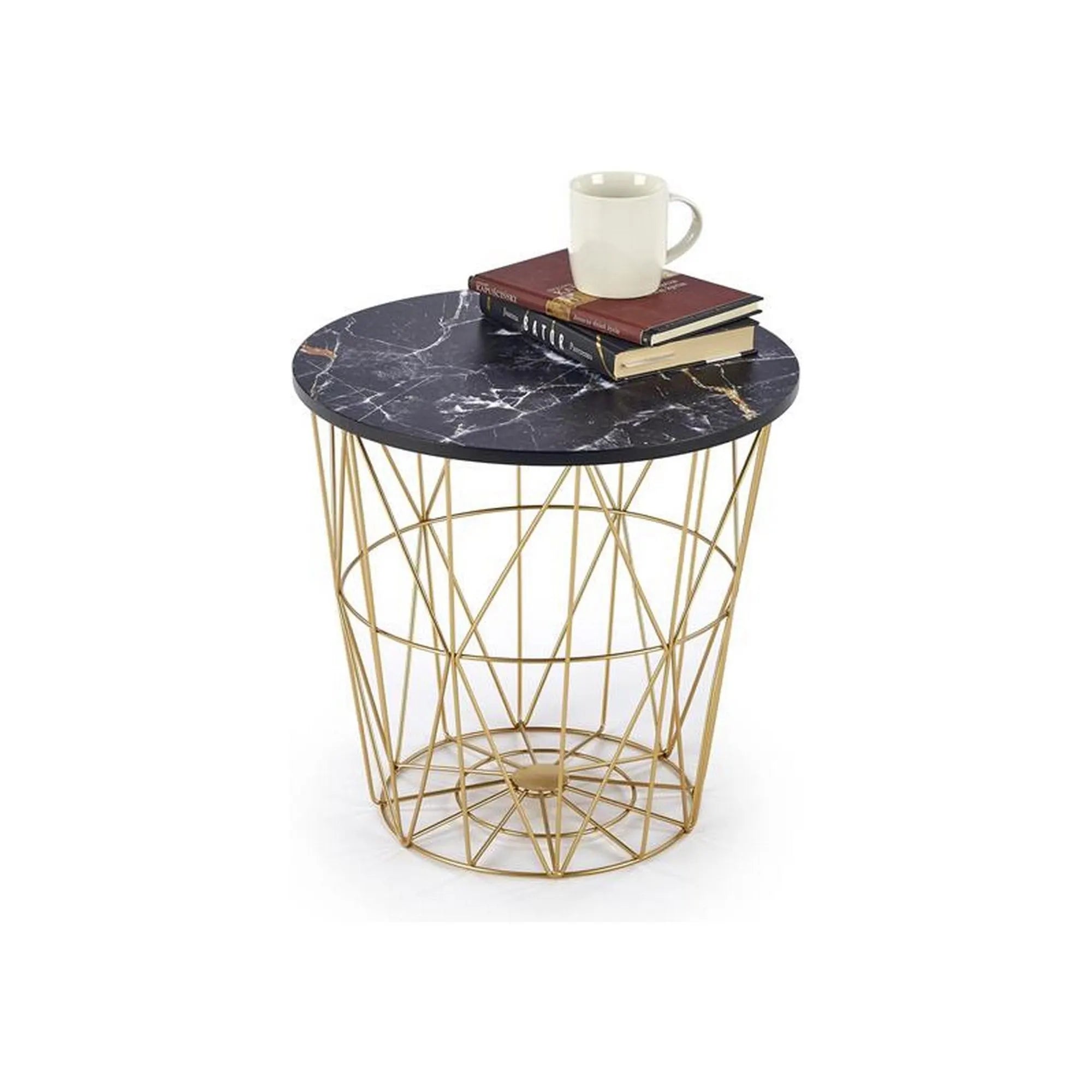 Masuta cafea HARISSA G, negru cu efect de marmura/auriu, 42x42x41 cm