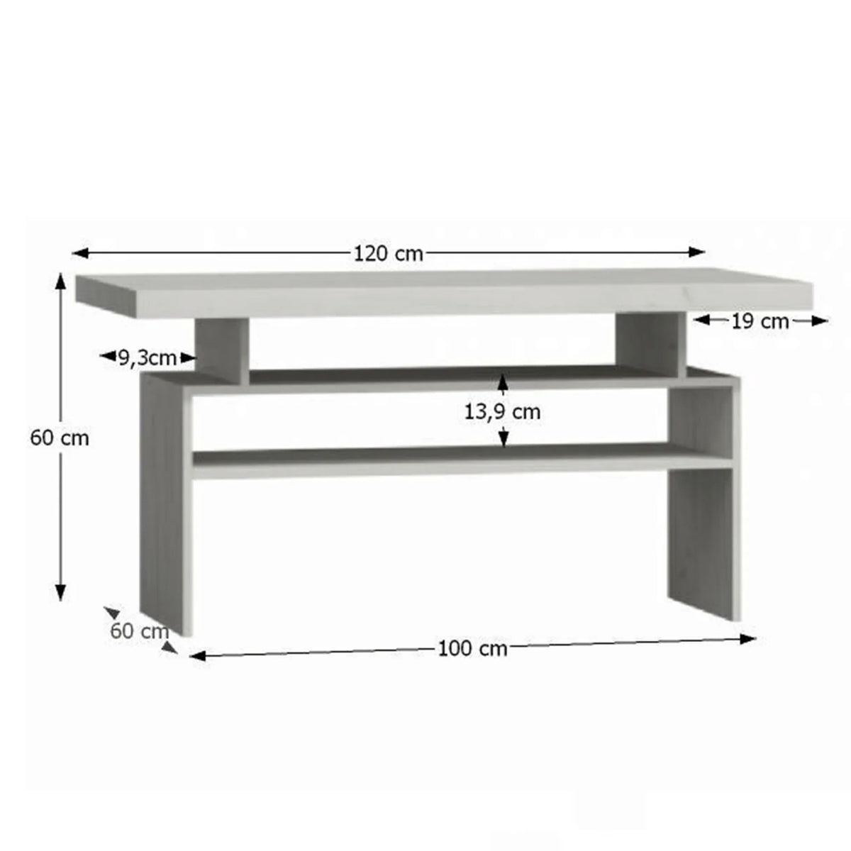 Masuta cafea INFINITY I-13, frasin alb, PAL melaminat, 120x60x60 cm