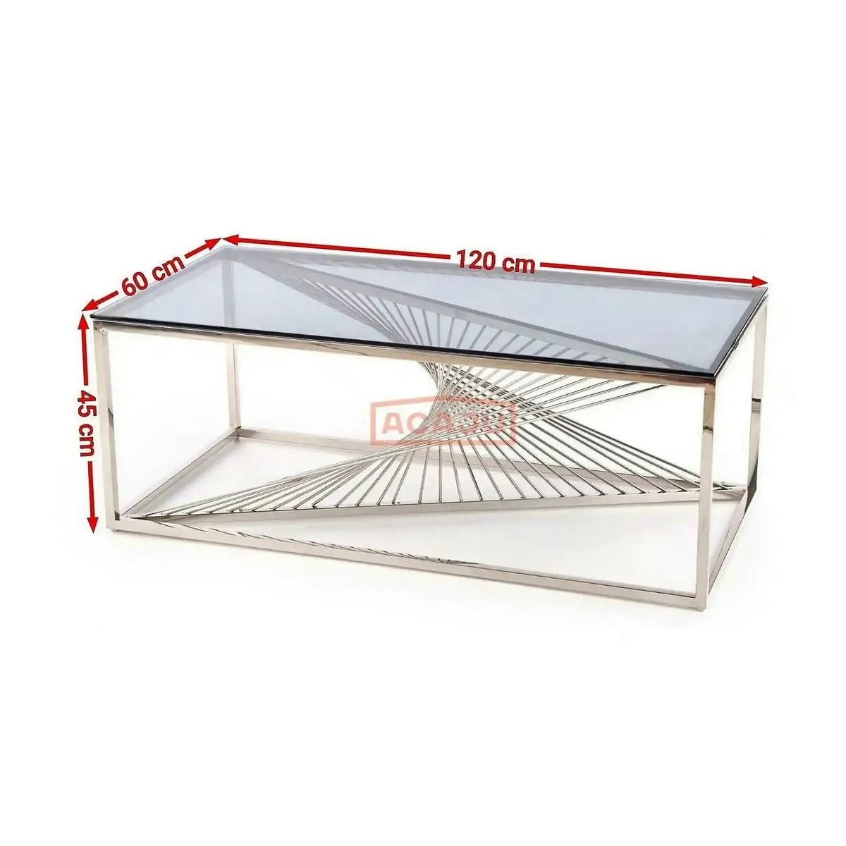 Masuta cafea INFINITY, transparent/argintiu, sticla/otel inoxidabil, 120x60x45 cm