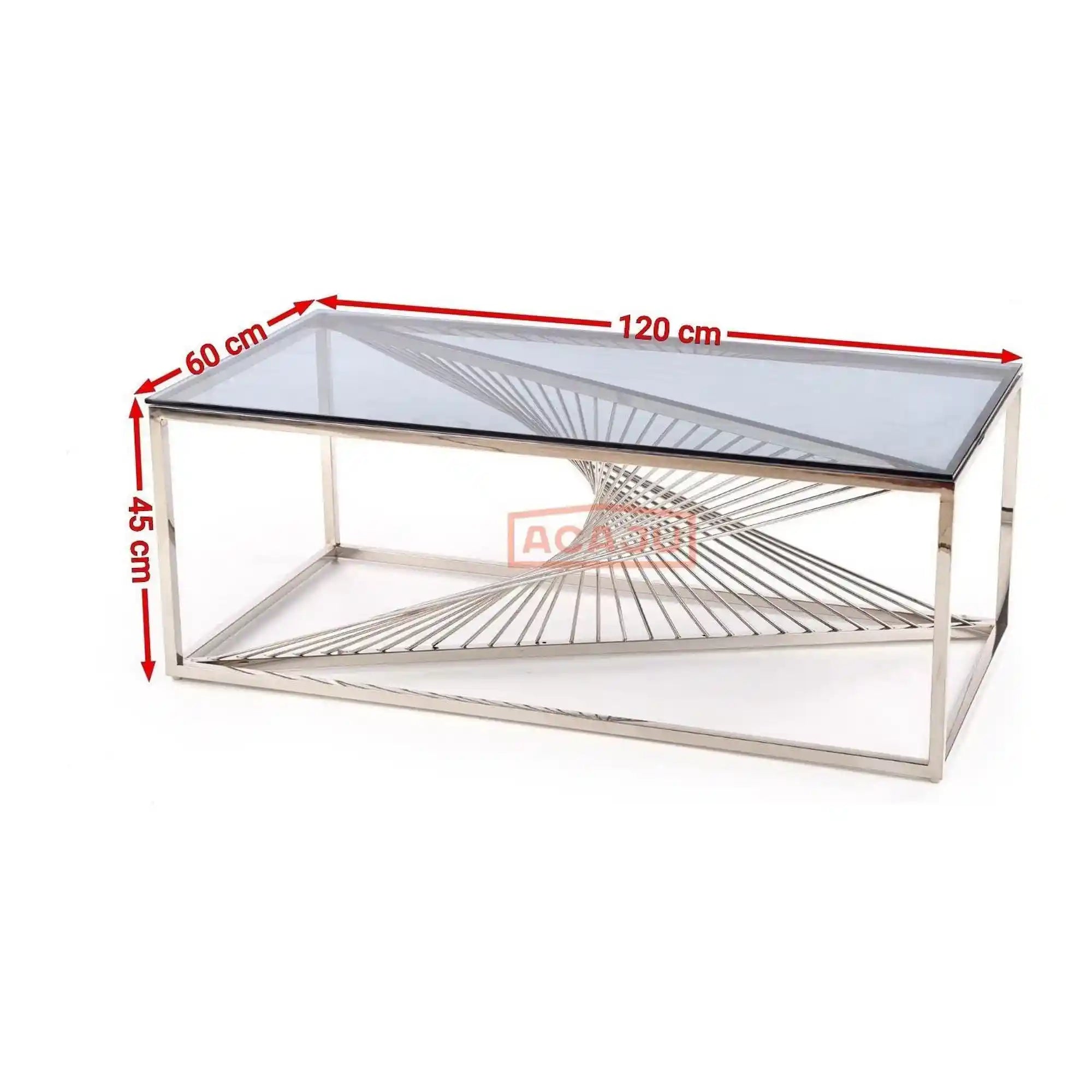 Masuta cafea INFINITY, transparent/argintiu, sticla/otel inoxidabil, 120x60x45 cm