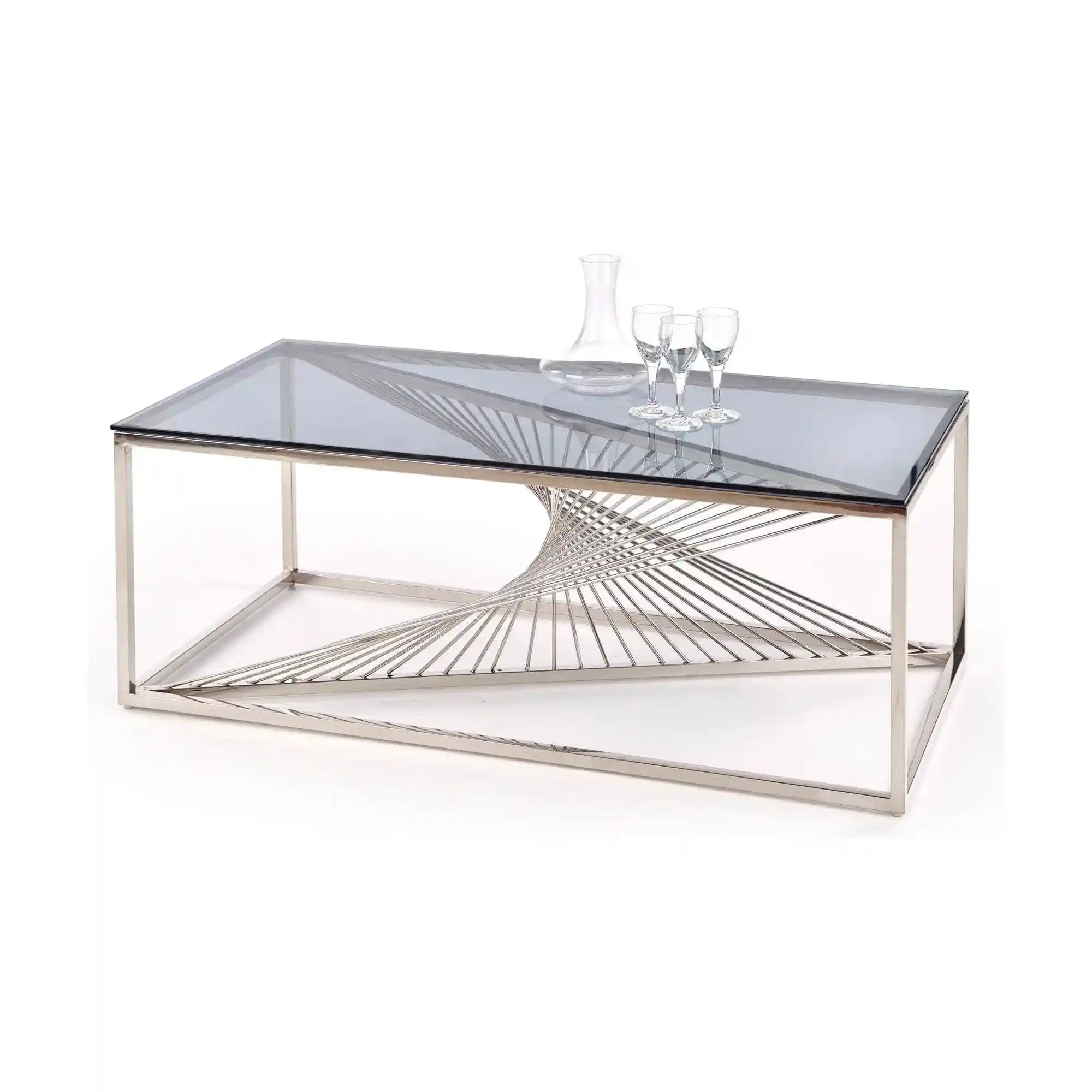 Masuta cafea INFINITY, transparent/argintiu, sticla/otel inoxidabil, 120x60x45 cm